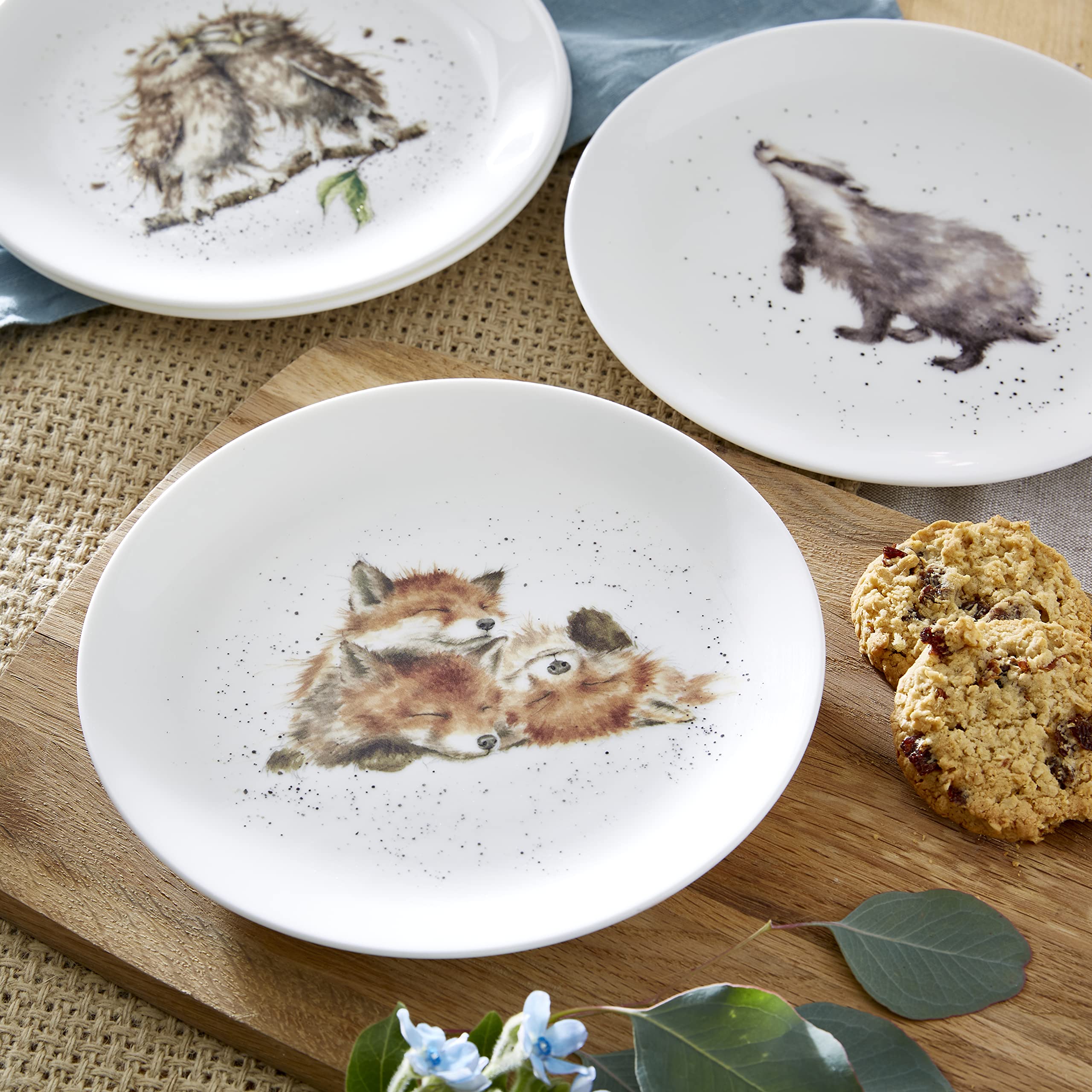Wrendale Designs Royal Worcester - Set di 4 piatti in ceramica in due misure per riccio e gufo (20 cm)