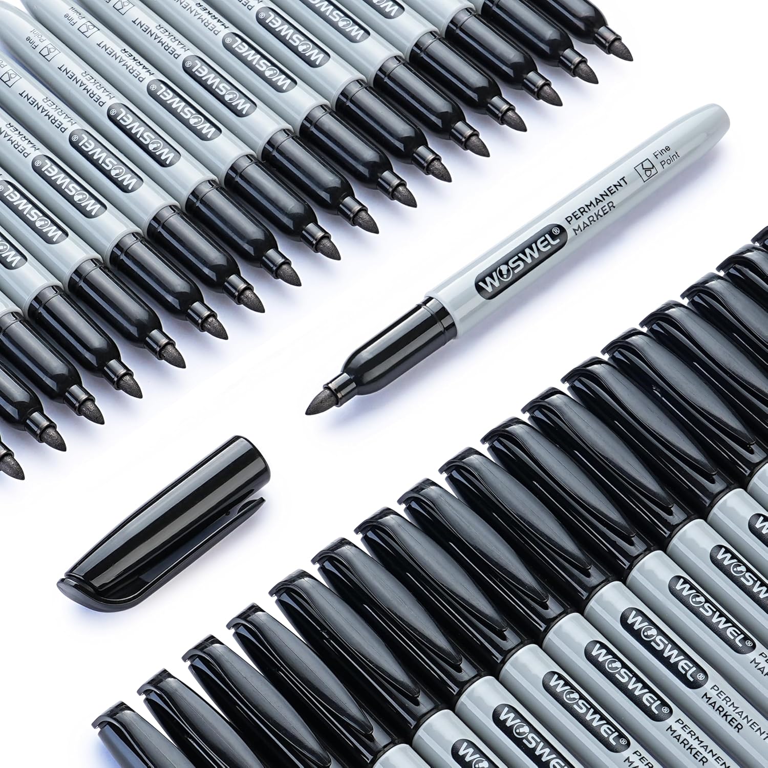 WOSWEL Permanent Markers Bulk, 288 Pack Fine Point Tip Black Permanent Marker Set, Waterproof Markers, Premium Smear Proof Pens, Quick Drying, Office Supplies for School, Office, Home