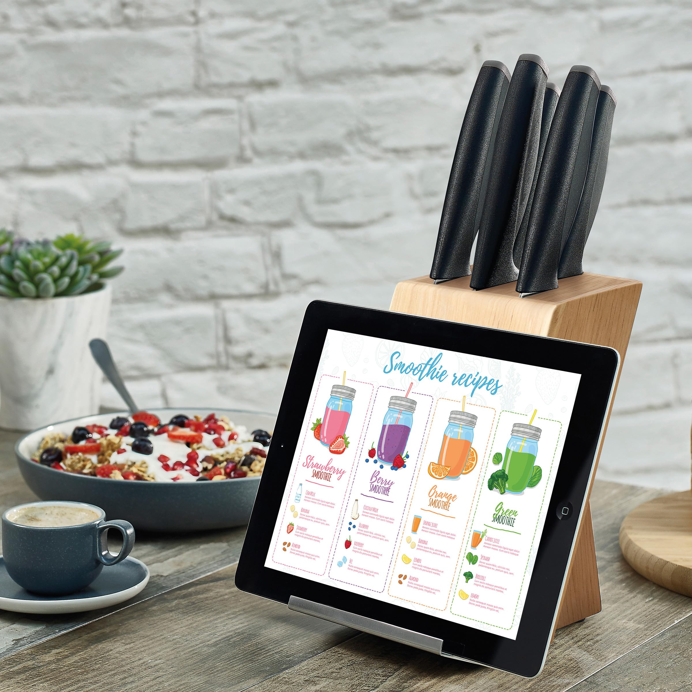 Richardson Sheffield - Bloc en bois naturel 5 couteaux de cuisine avec porte tablette - Advantage - Acier inoxydable 13 C, Finition Satinée - Inox
