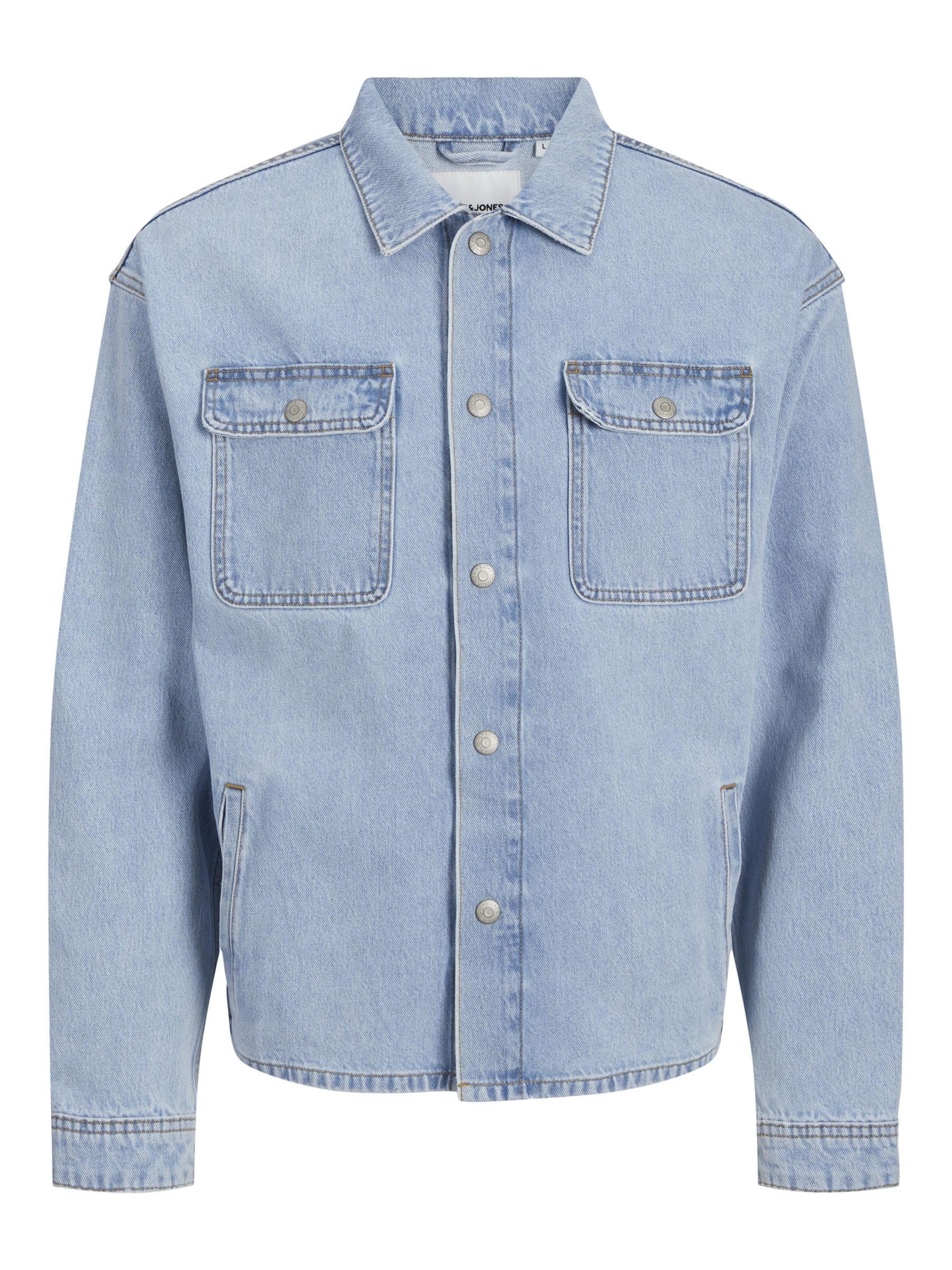 JACK & JONES Men's Long Sleeve Shirt, Light Blue (Light Blue Denim), XXL