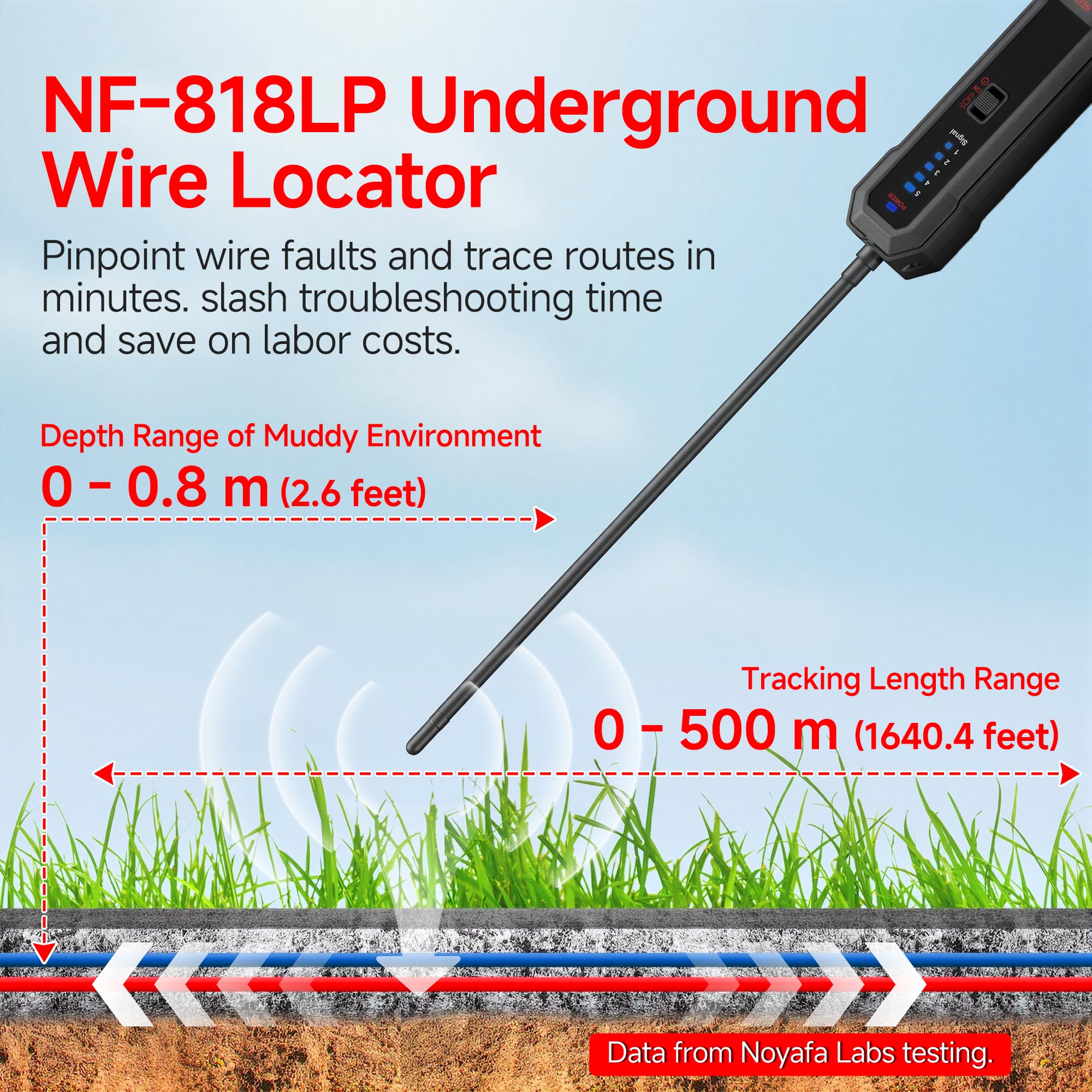 NOYAFA NF-818LP Wyszukiwarka pękniętych kabli – precyzyjny wykrywacz kabli do ścian i podziemnych przewodów, diagnostyka pęknięć kabli i zwarcia, bardzo precyzyjny śledzenie przewodów dla elektryków
