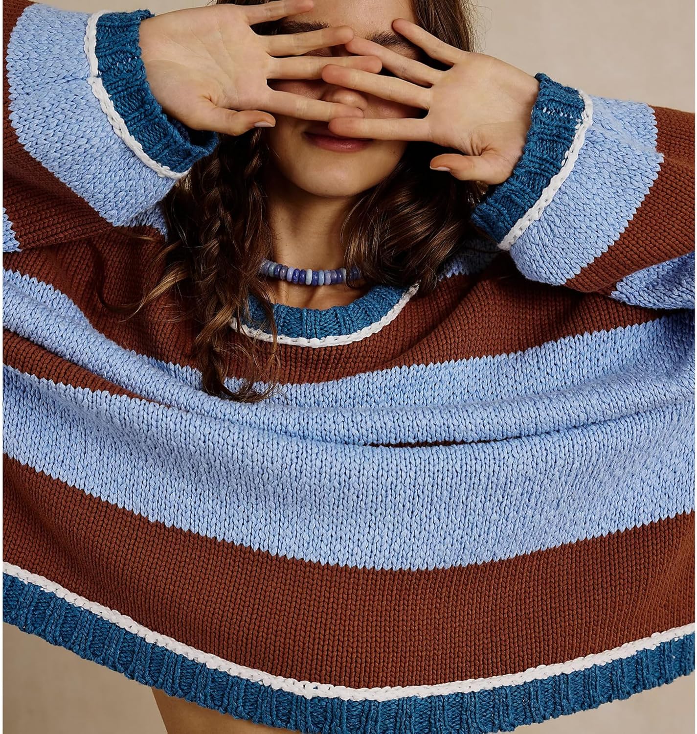 Songling Women Tops Casual Color Block Striped Long Sleeve Cute Outfits Knit Summer Fashion Clothing Pullover Sweaters