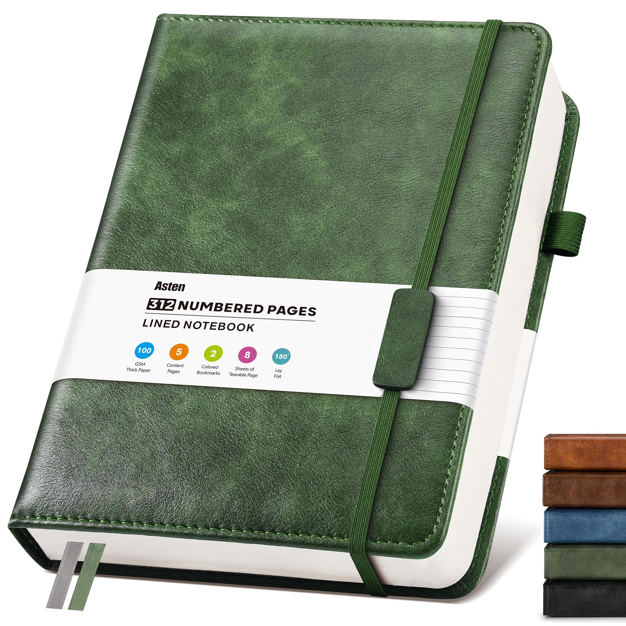 A4 Lined Leather Journal Notebook: Hardback Journal for Women Men, Green