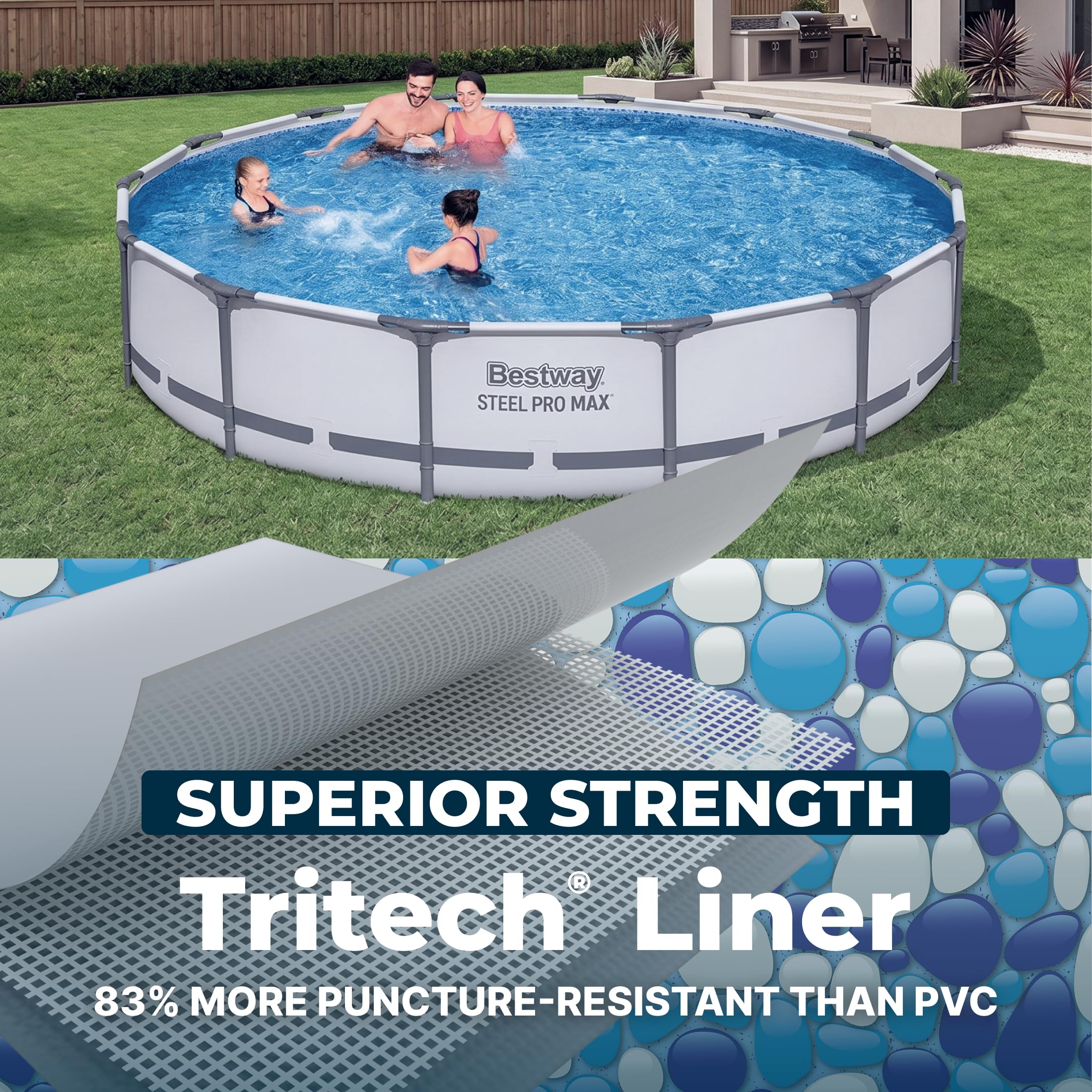 Bestway 56597E Pro MAX Piscina de superficie de 4,3 m x 83,8 cm | Piscina redonda con marco de acero | No requiere herramientas, gris