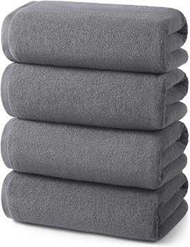ecolook Bath Towels Set of 4,100% Cotton,27 x 55 Inches,Quick-Drying & Absorbent,Soft,Lightweight Towels for Bathroom,Shower,Spa, Gym & Hotel,Gray Purple