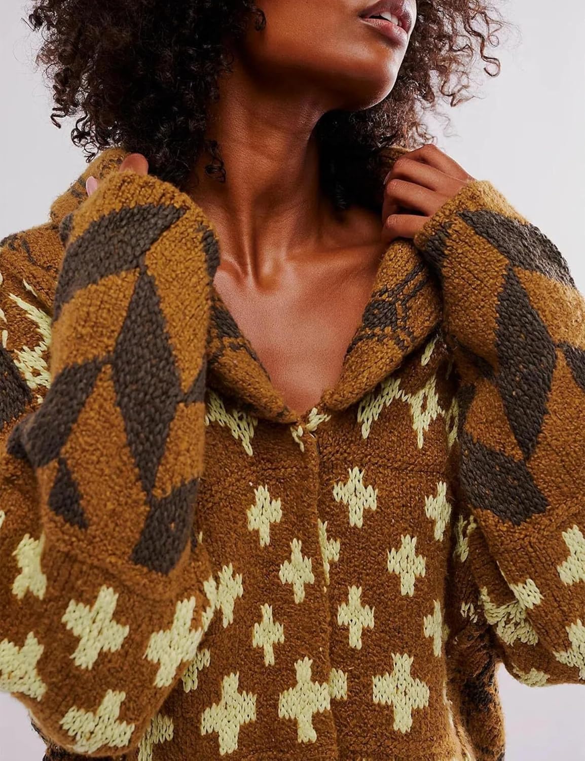 SKIKYAN Women Fall Sweater Cardigans Graphic Button Down Collar Knitwear Long Sleeve Oversized Y2K Print Coats - Image 4