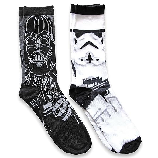 Hyp Star Wars Darth Vader/Stormtrooper Men's Casual Crew Socks 2 Pair Pack Shoe Size 6-12