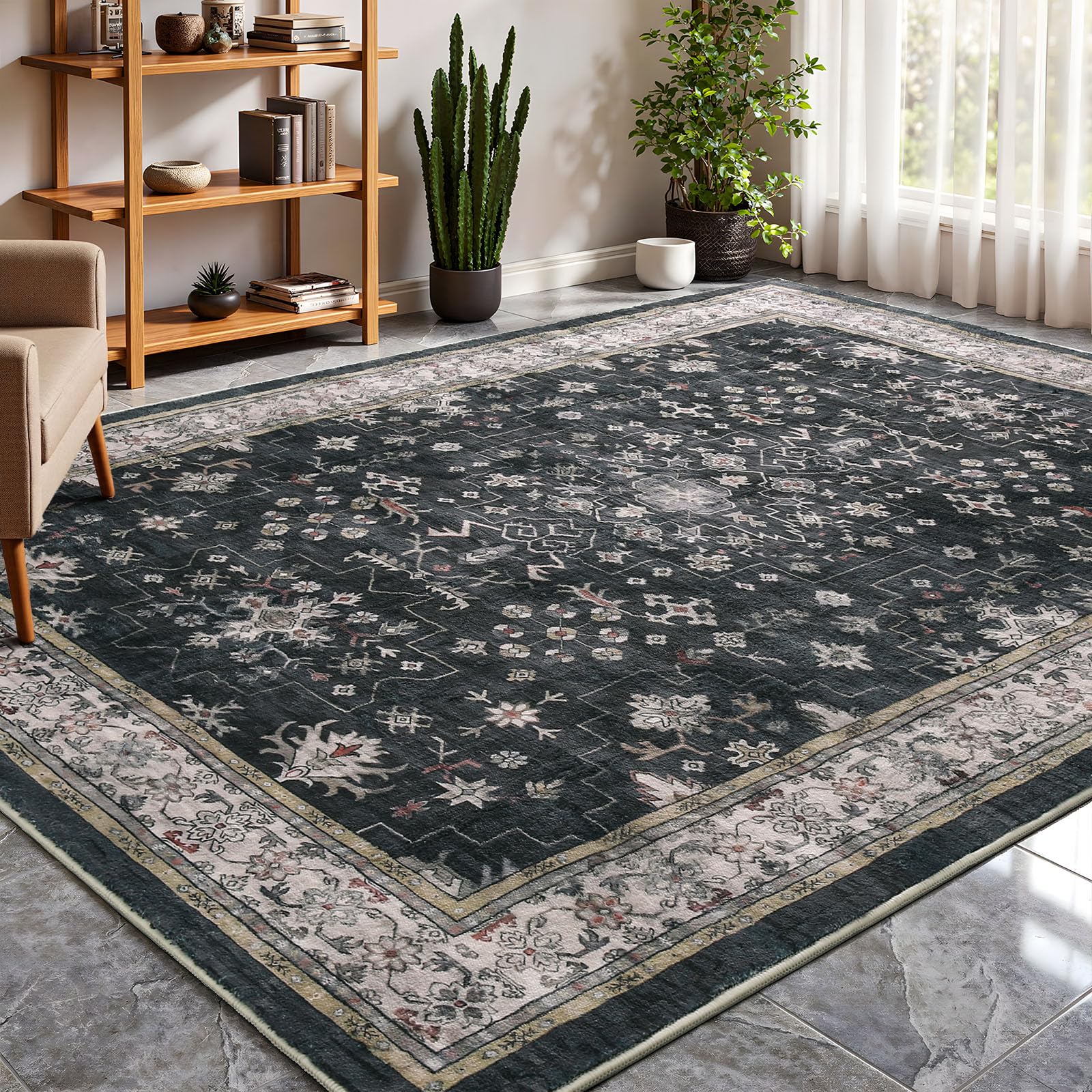 Tuocal Vintage Teppich Wohnzimmer 160x230 cm Waschbar, Aschg