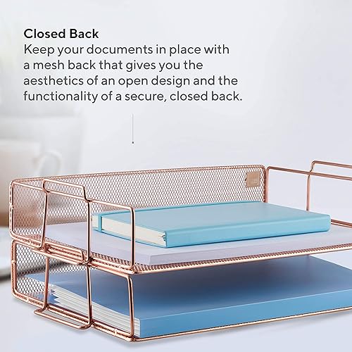 Miniatura 5 de Mindspace Organizador de escritorio apilable de 2 niveles  Organizador de bandeja de papel apilable  The Mesh Collection, oro rosa