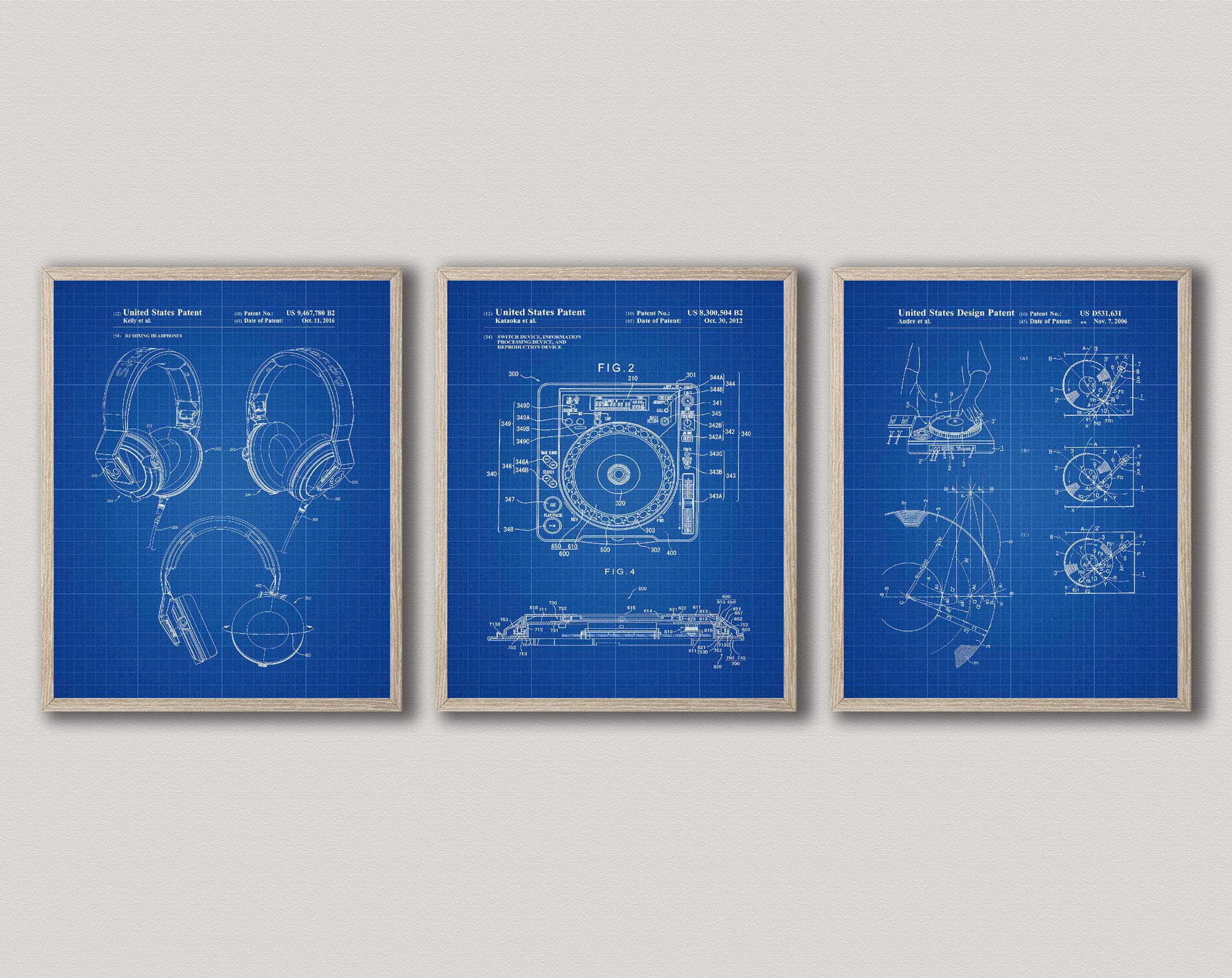 Wallbuddy DJ Equipment Invention Posters Set of 3 Music Posters WB557-WB561 (59.4cm x 84cm (A1), Blueprint)