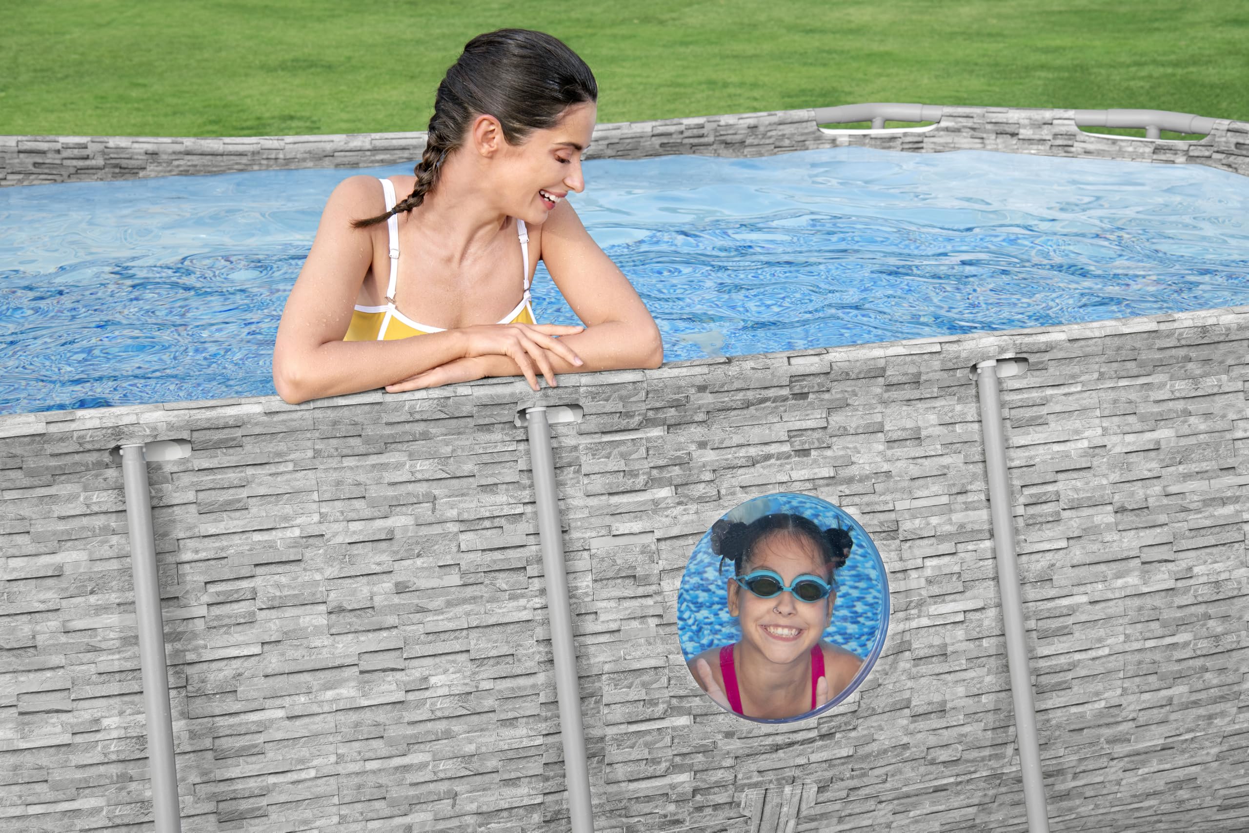 Bestway 56714-7 Set piscina fuori terra ovale Steel Pro MAX Splashview - 4,27 m x 2,50 m x 1,00 m, grigio effetto pietra