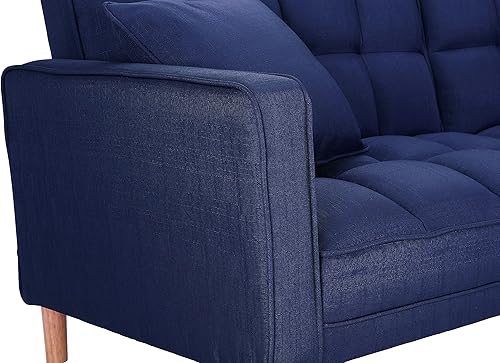Miniatura 8 de Sofá cama tipo futón convertible, moderno sofá cama plegable tapizado de lino con dos almohadas, sofá cama de 75 pulgadas para sala de estar,