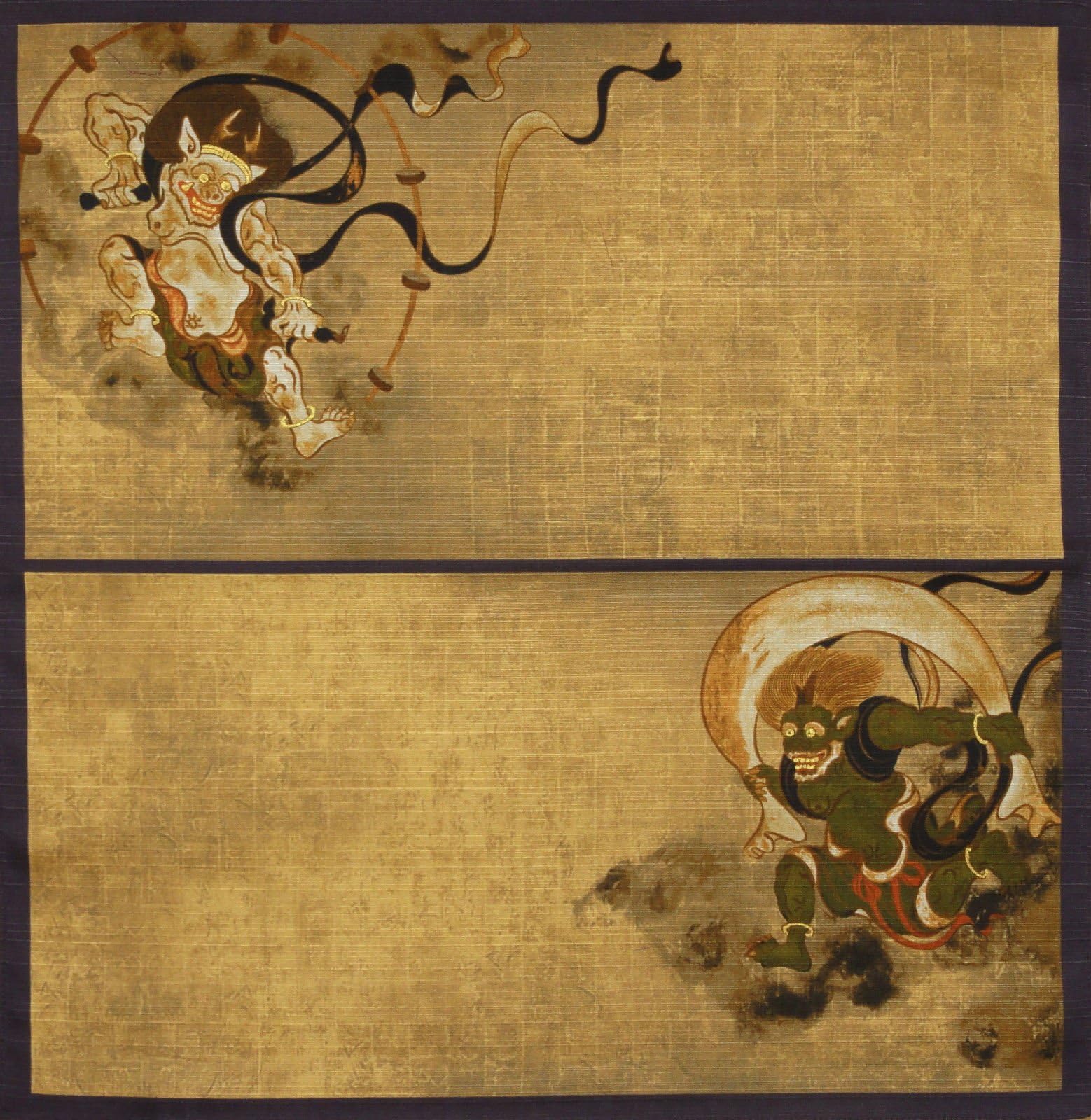 Furoshiki Wrapping Cloth Fujin & Raijin w/Navy Border Motif Japanese Fabric 50cm