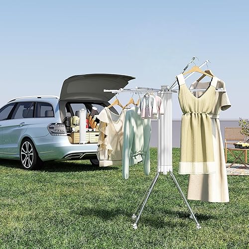 Miniatura 56 de JOOM Estante de secado de ropa con trípode, estante portátil y plegable para ahorrar espacio, estante de secado de ropa, ropa plegable, balcón
