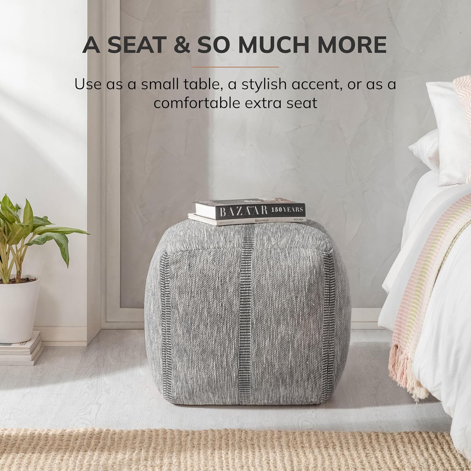 Anji Mountain Pouf Ottoman Foot Rest, Handmade Ottoman Pouf, Comfortable Foot Stool, Decorative Floor Seating for Living Room Decor, Bedroom & Home Décor Accent - Tofy