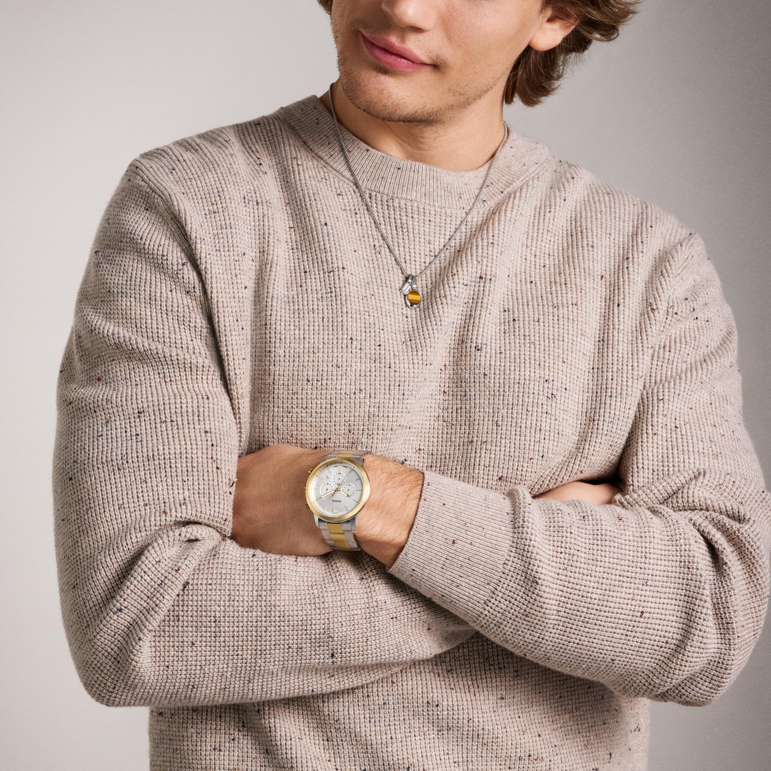 Fossil Neutra - Reloj cronógrafo de Acero Inoxidable de Cuarzo para Hombre, Oro/Plata, 44 mm, Neutra