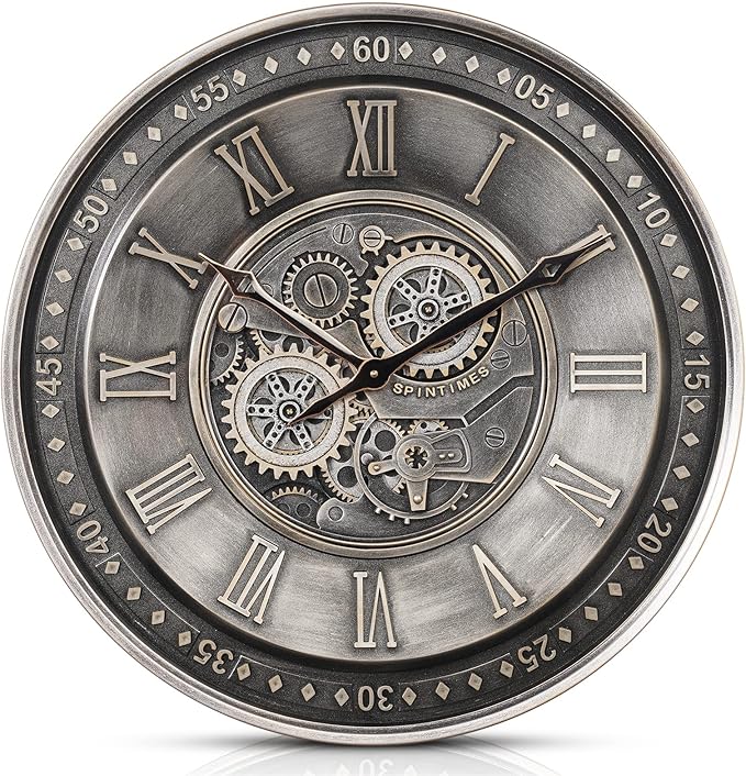CLXEAST 24 Inch Large Moving Gear Wall Clock for Living
