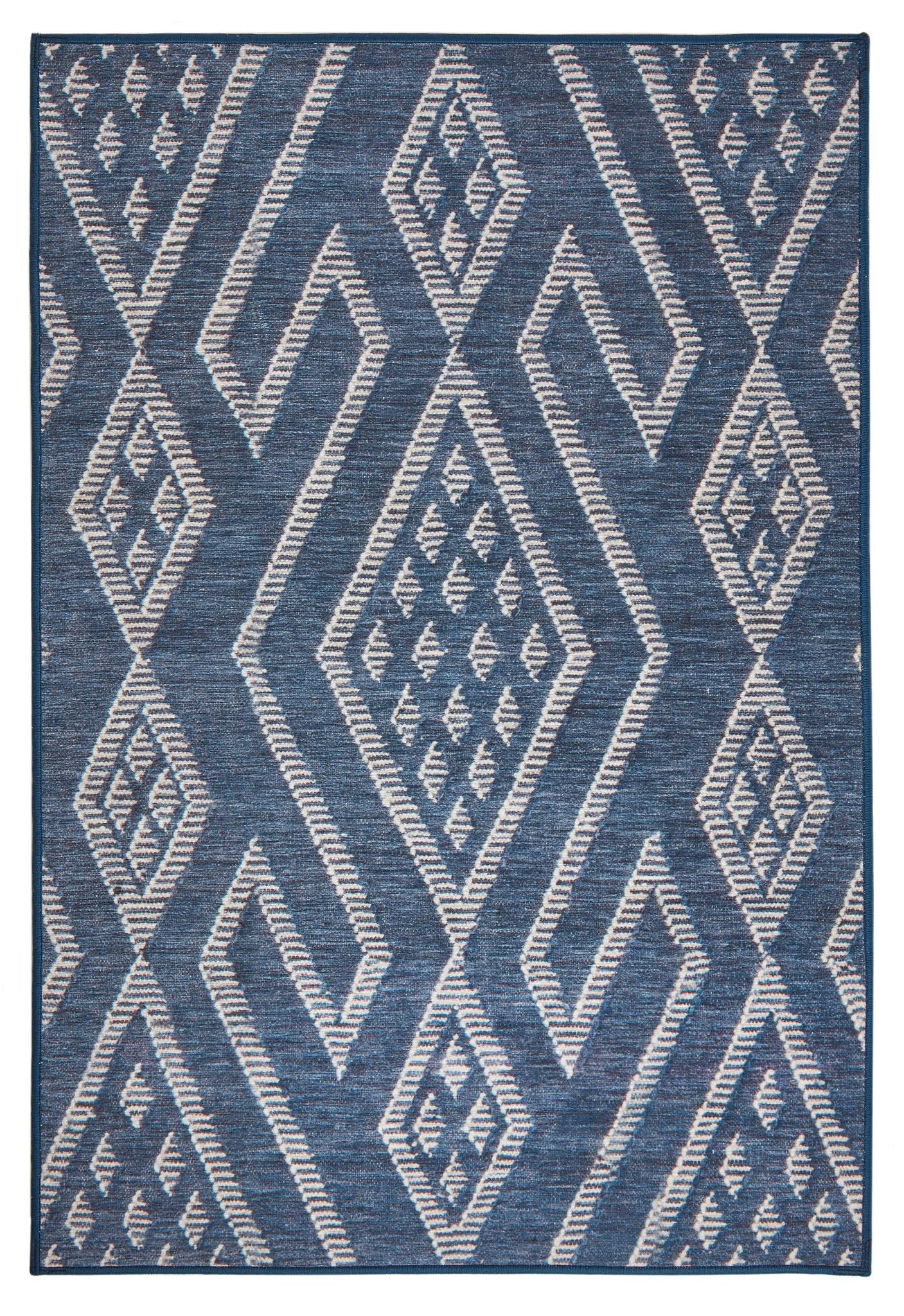 Dash & Albert Guthrie Navy Machine Washable Rug, 5 X 8 Feet, Blue Geometric Pattern