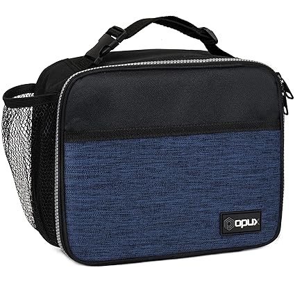 OPUX Thermal Insulated Mini Lunch Bag | School Lunch Box for Boys, Girls, Kids, Adults | Soft Leakproof Liner | Compact Reusable Lunch Pail for Office (Heather Navy)
