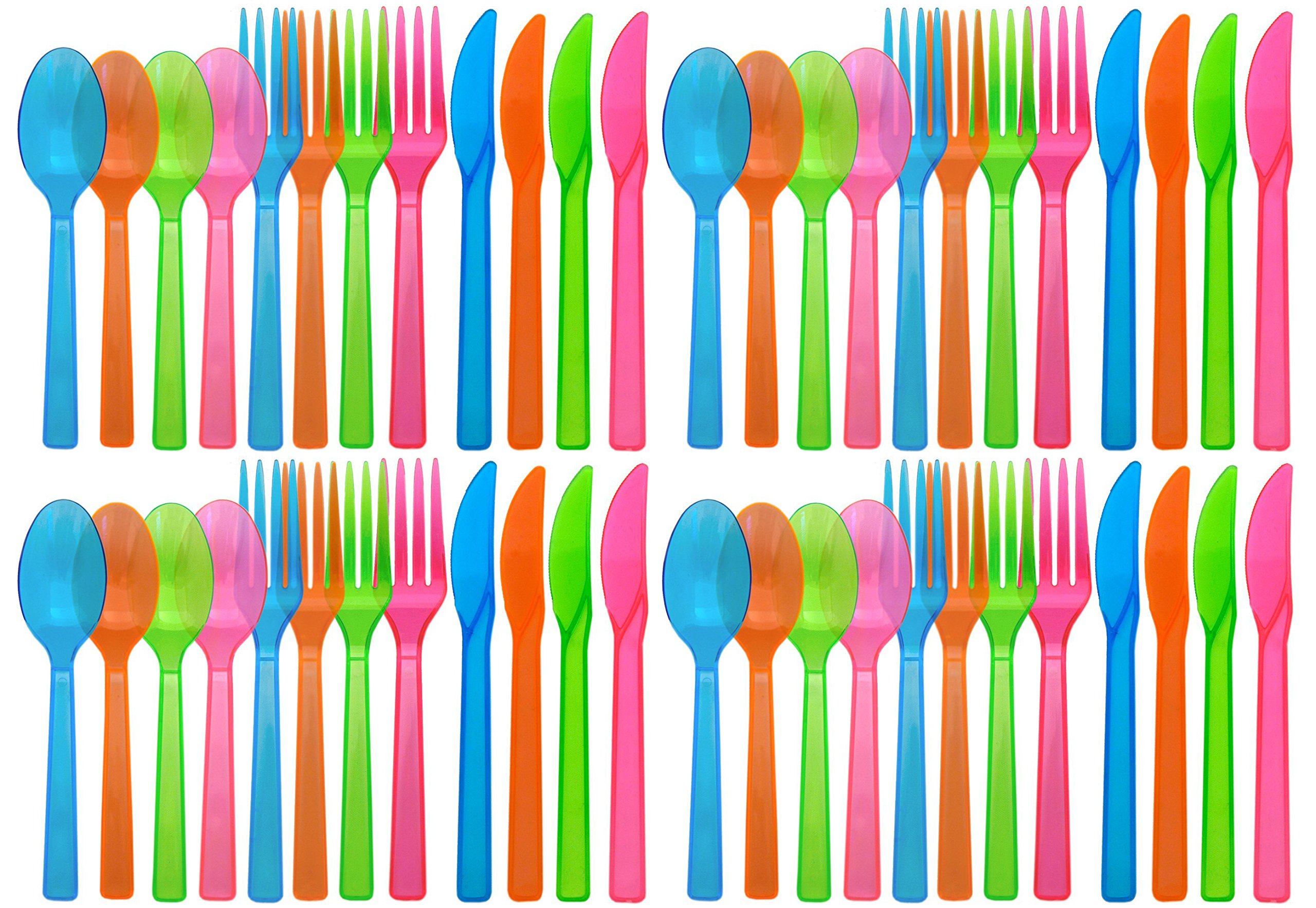 DirectGlow Assorted Neon UV Blacklight Reactive 48 piece Plastic Cutlery Set