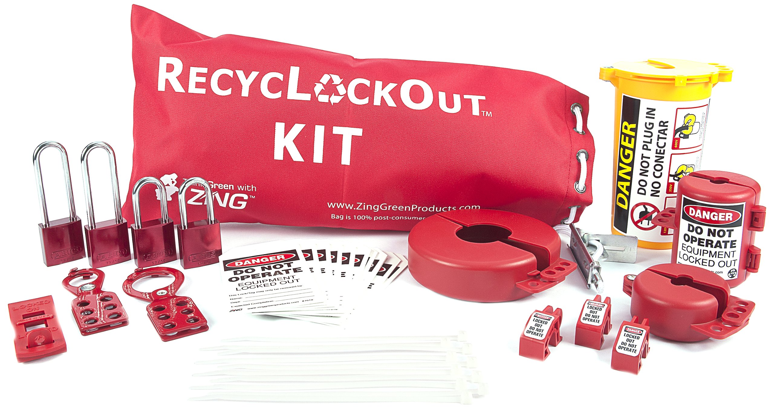 ZING 2724 RecycLockout Lockout Bag Kit with Aluminum Padlocks, 35 Components