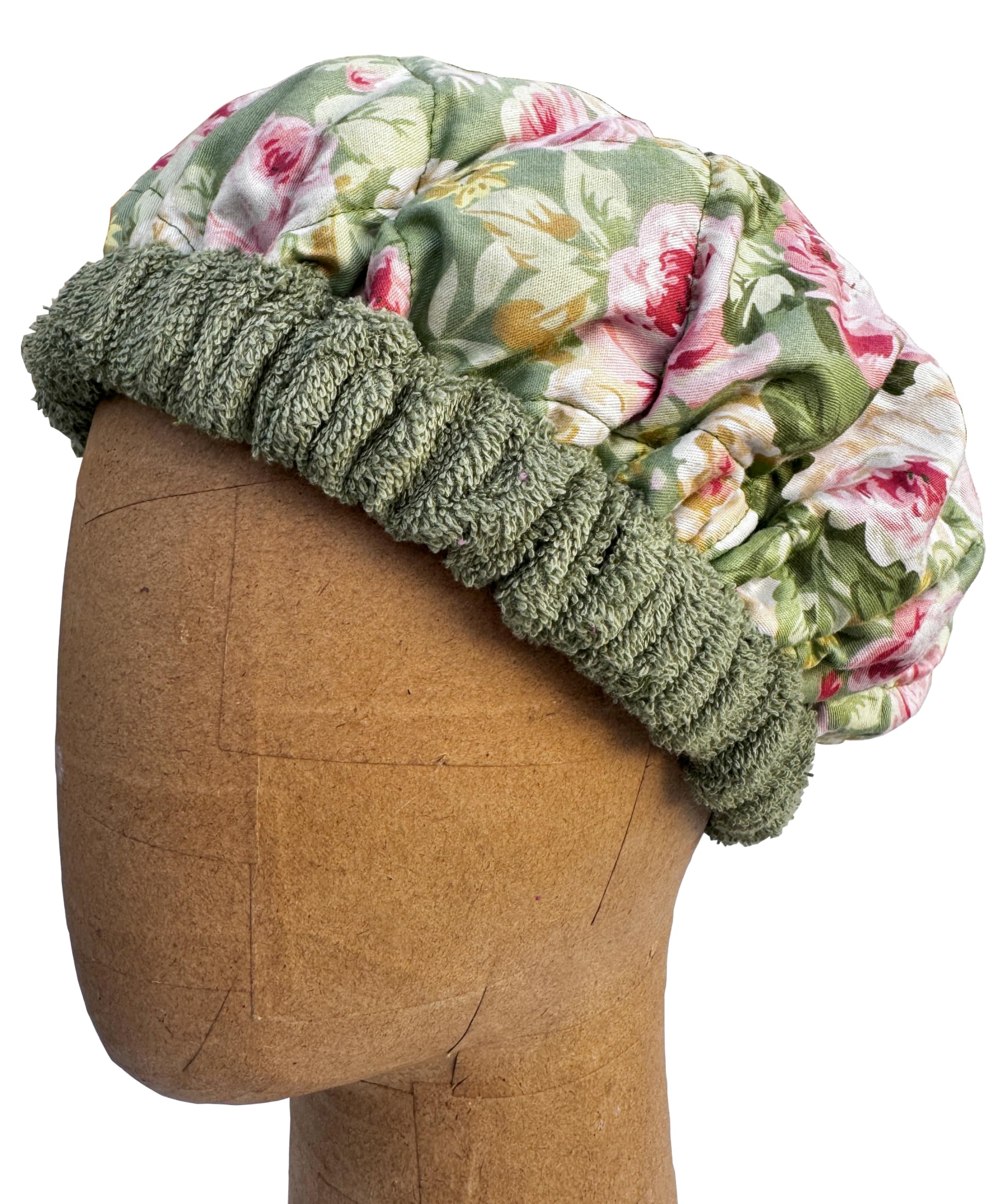 AKISS Cuffia per capelli da donna a base di semi di lino, portatile, per microonde, per la cura dei capelli (verde pisello, rosa, L)