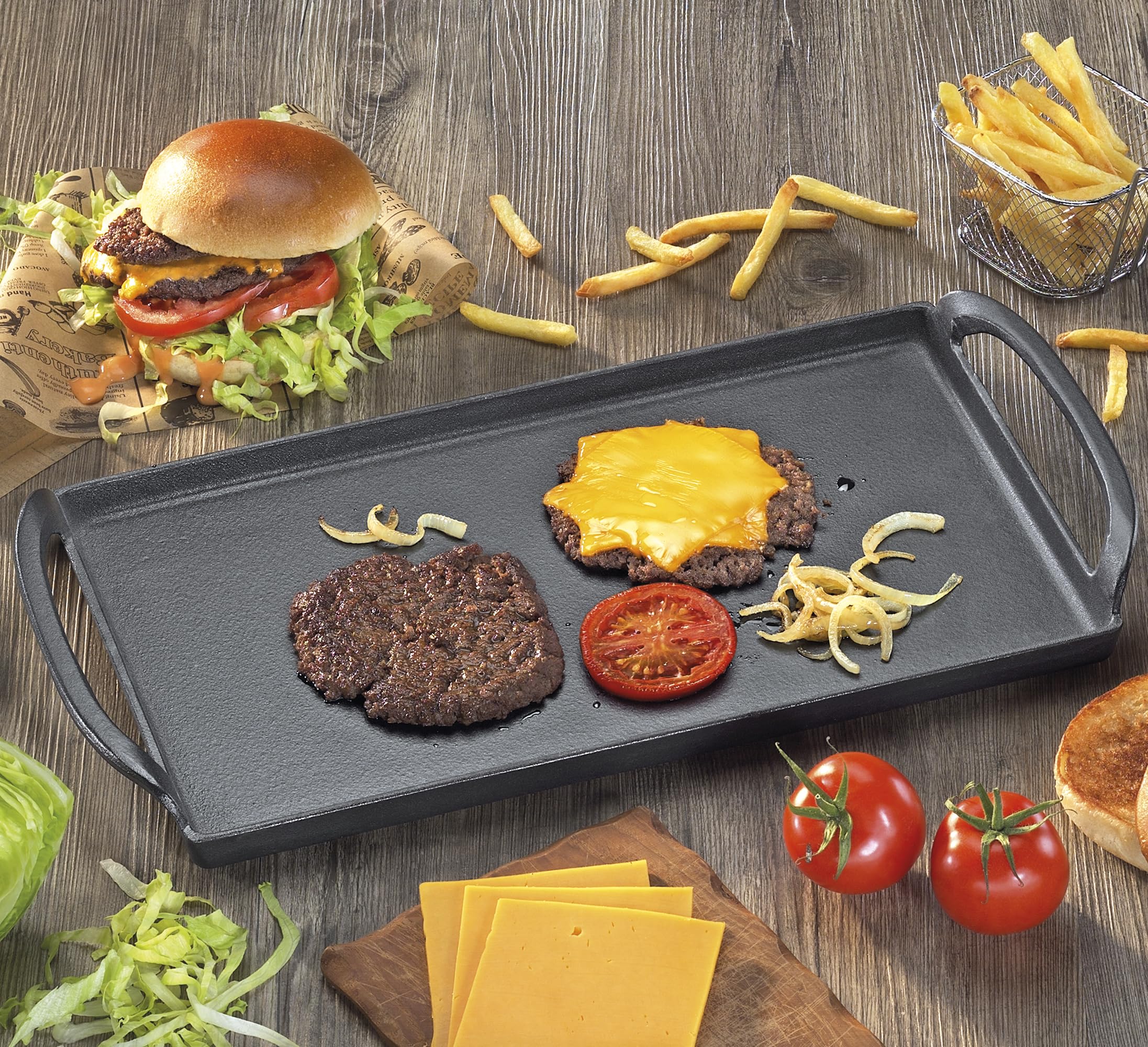 KÜCHENPROFI PROVENCE - Piastra per barbecue Plancha, 38 cm, in ghisa smaltata, adatta a tutti i piani cottura, compresi quelli a induzione, multifunzionale per cuocere, grigliare e servire