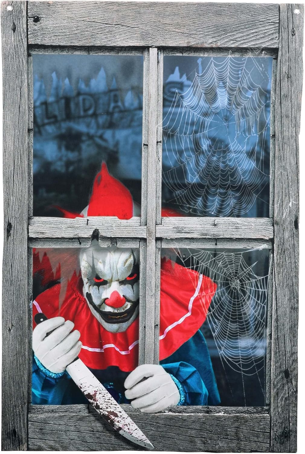 Fun Costumes 47" Halloween Scary Killer Clown Window Cover Prop Decoration, Porch Banner Hang-Up Display