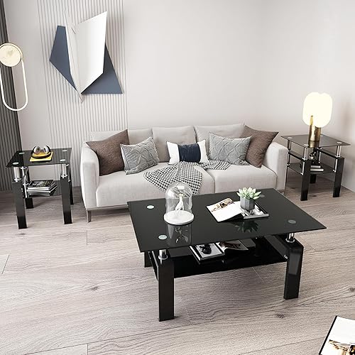 Miniatura 21 de Mesa auxiliar de cristal moderna para sofá, mesa de centro pequeña negra, mesa de sala de estar, mesita de noche cuadrada, patas de metal de vidrio