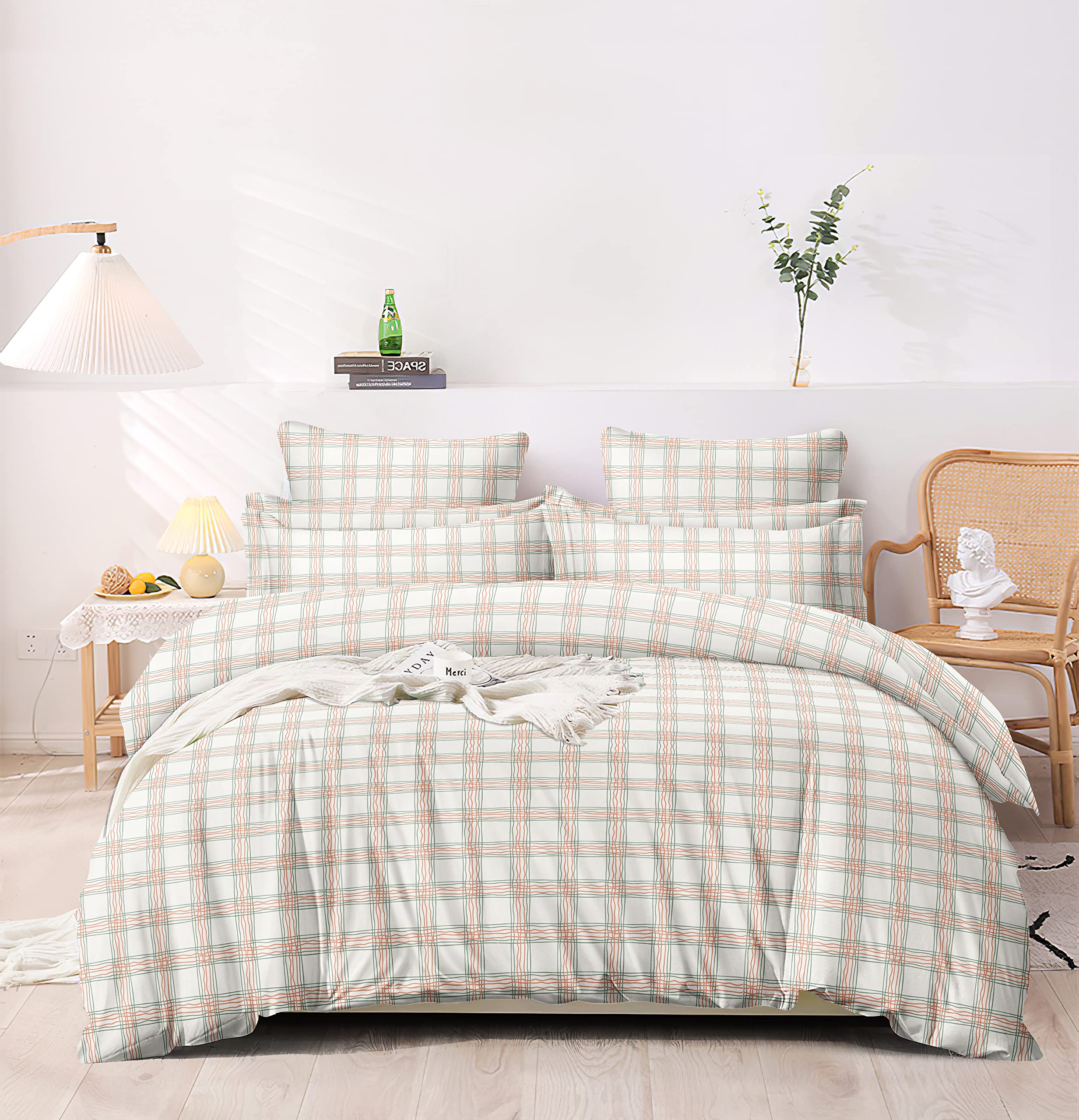 MORADO Glace Cotton Double Duvet Cover/Rajai Cover/Blanket Cover with Zipper (90x100 Inche, Peach Offwhite)-image-40