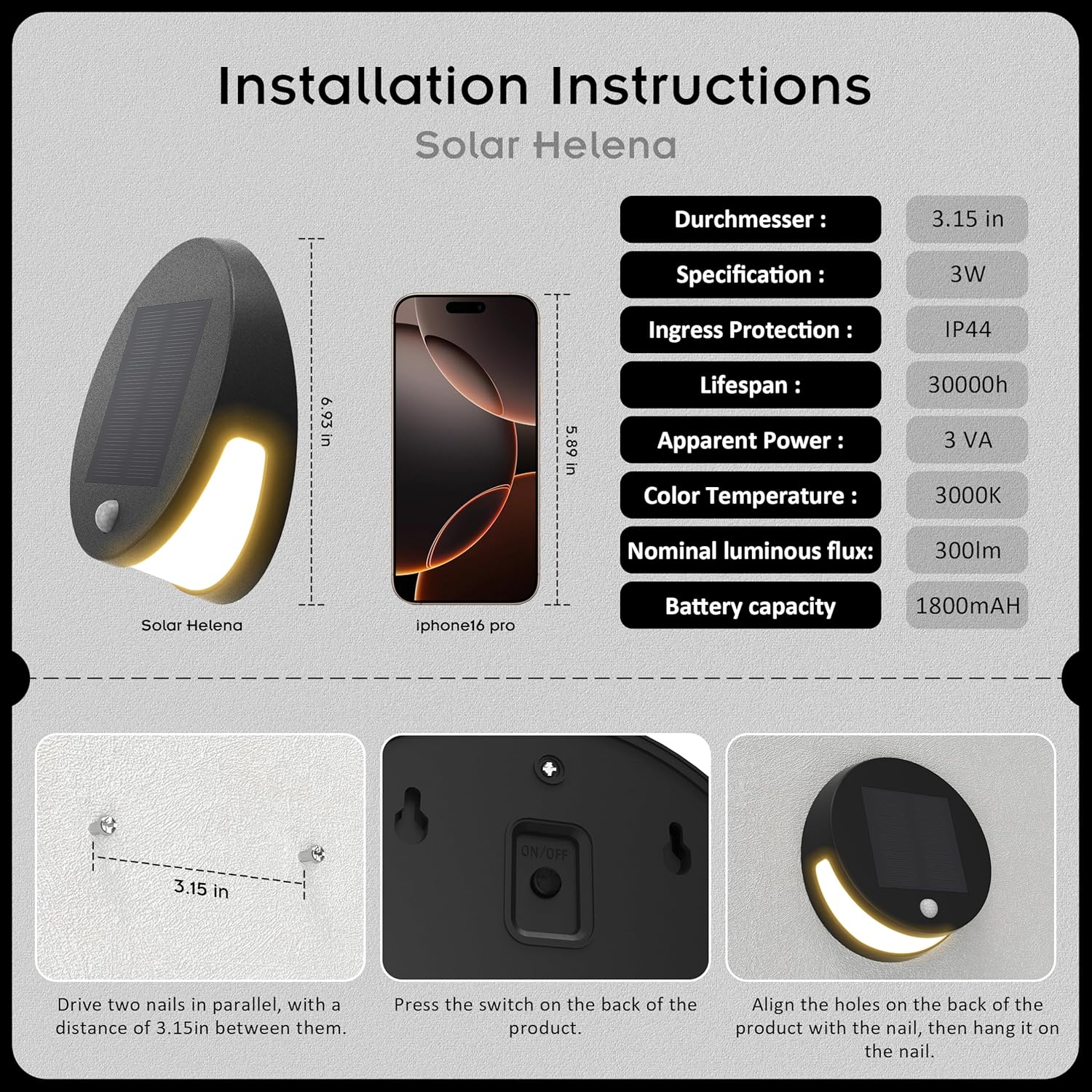 4 Pack Solar Light Outdoor, Waterproof, 2025 Model, 3000K Warm White, 1800mAh Lithium Battery, 300 Lumens, Motion Sensor, Solar Lights for Wall, Outdoor Step, Fence, Yard, Patio
