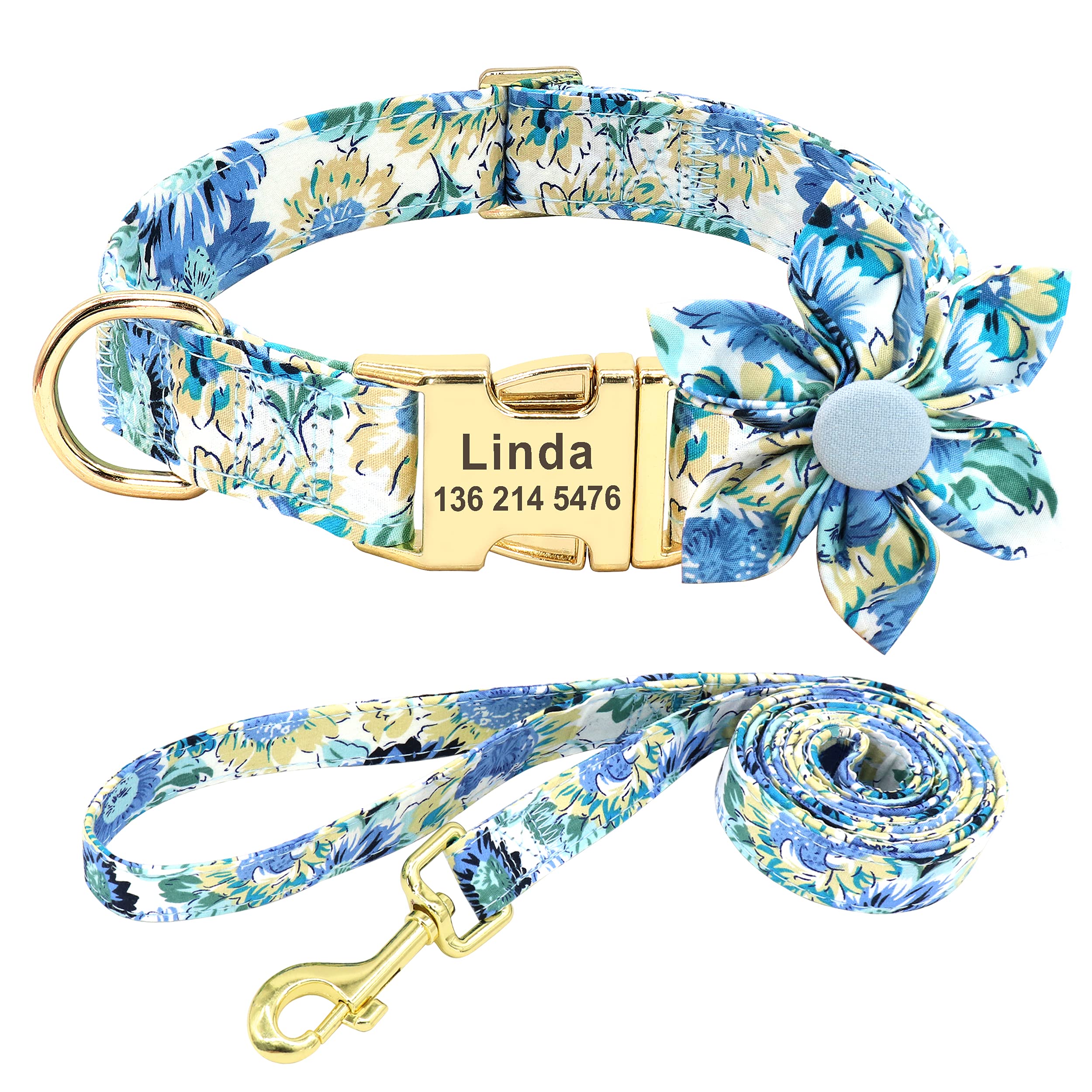 Beirui Hundehalsband & Leine Mit Blumenmuster – Verstellbar, Baumwolle & Gurtband, Für Kleine Bis Große Hündinnen