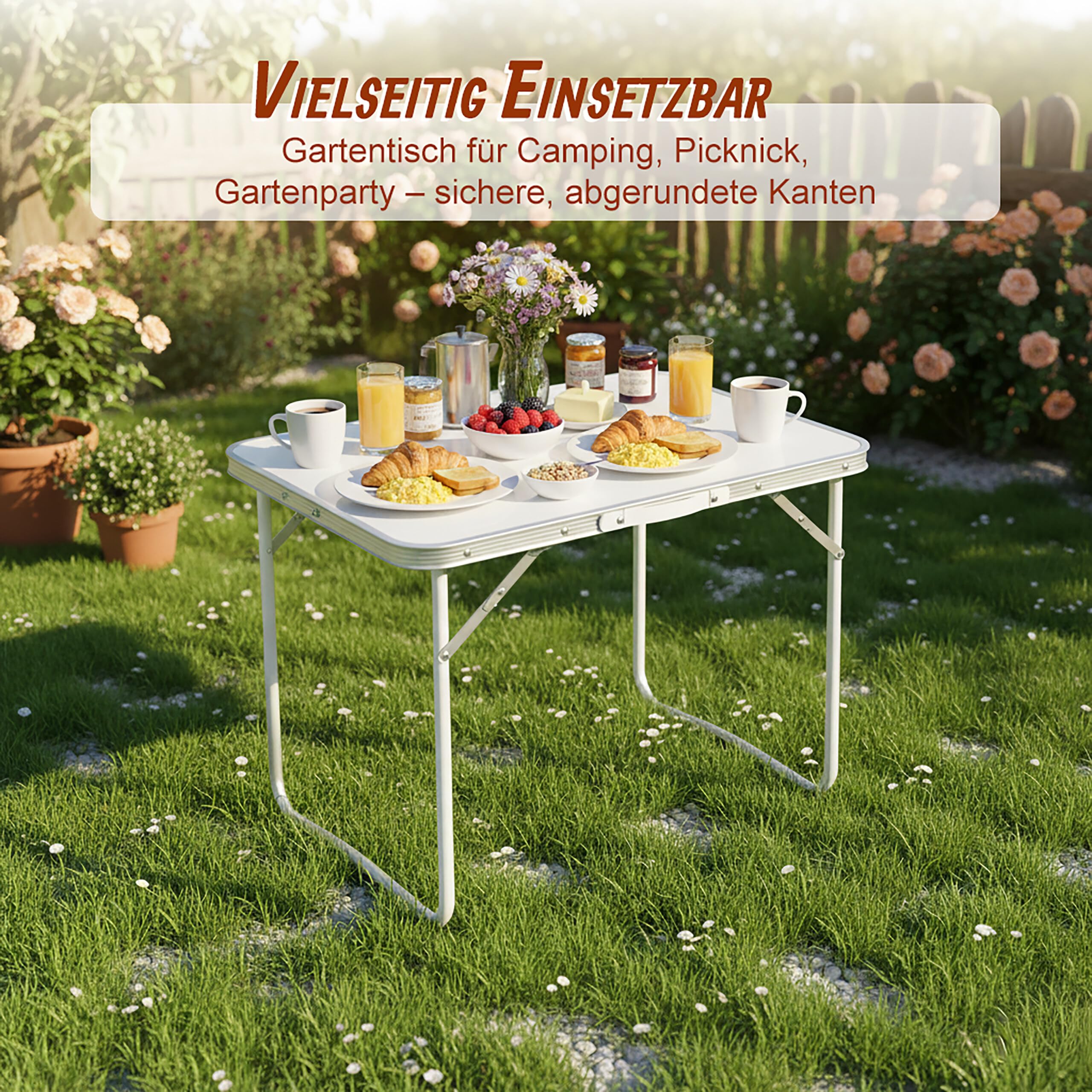 Relaxdays Campingtisch, Faltbarer Beistelltisch, HBT 68,5 x 70 x 50 cm, Camping & Picknick, Klapptisch Alu, weiß