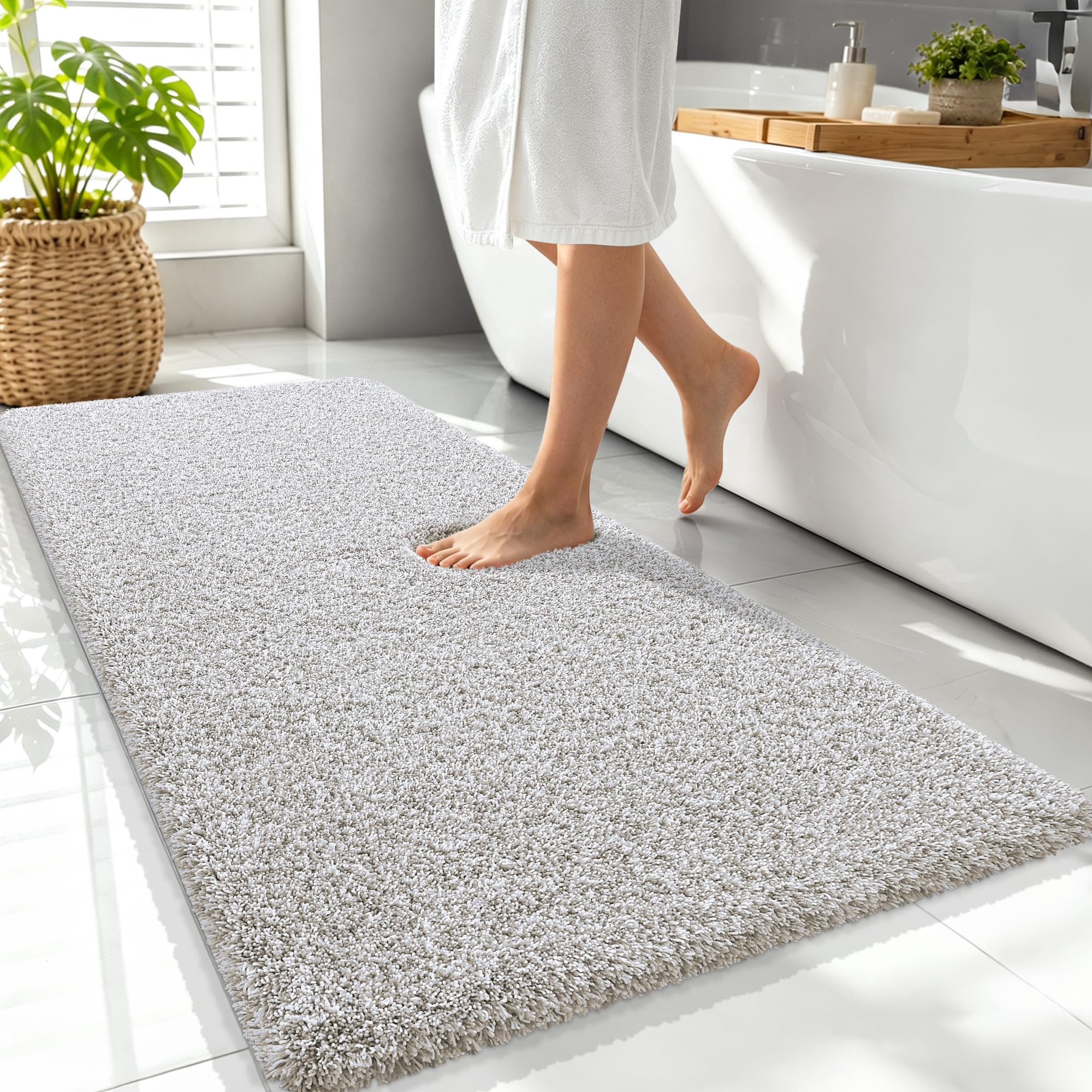 OLANLY Microfiber Bath Rugs - Deep Rose & White -29