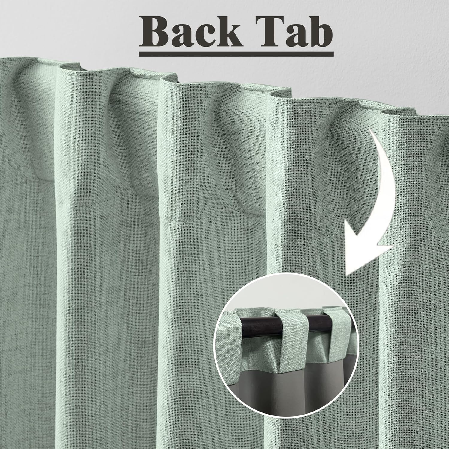 MISS SELECTEX Bedroom Curtains Blackout Sage Green Blackout Curtains 63 Inches Blackout Curtains, Luxury 100% Blackout Thermal Textured Linen Look Heat Retention Curtain for Living Room (2 Panels)
