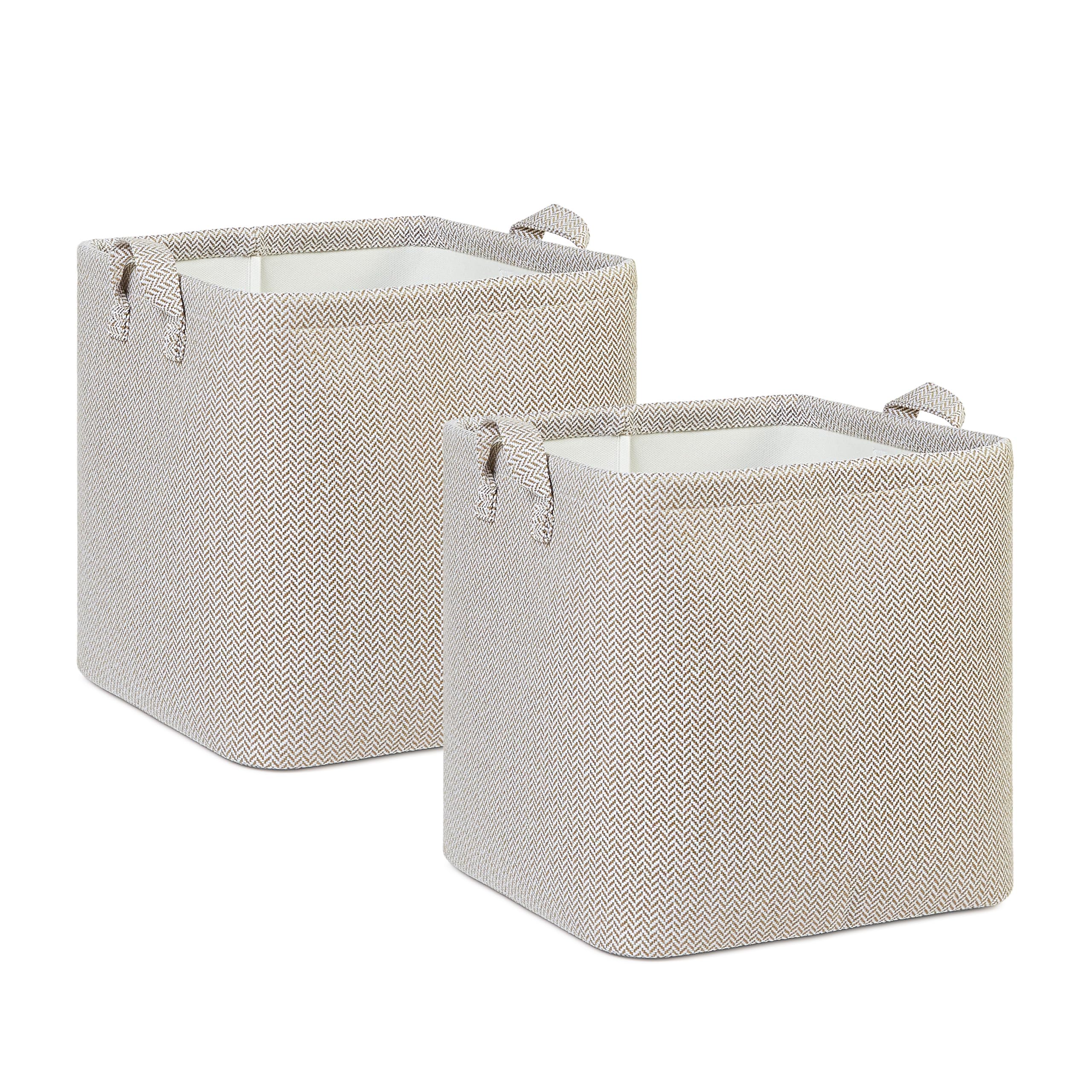 Ocean Home Textile 2'li Bej Renk Dokulu Kumaş Sepet Set 30 x 30 x 30 cm