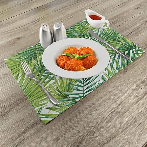 Miniatura 2 de Ambesonne Juego de 4 manteles individuales para plantas, hojas de palma tropicales de acuarela, ilustraciones coloridas, sentimientos naturales,