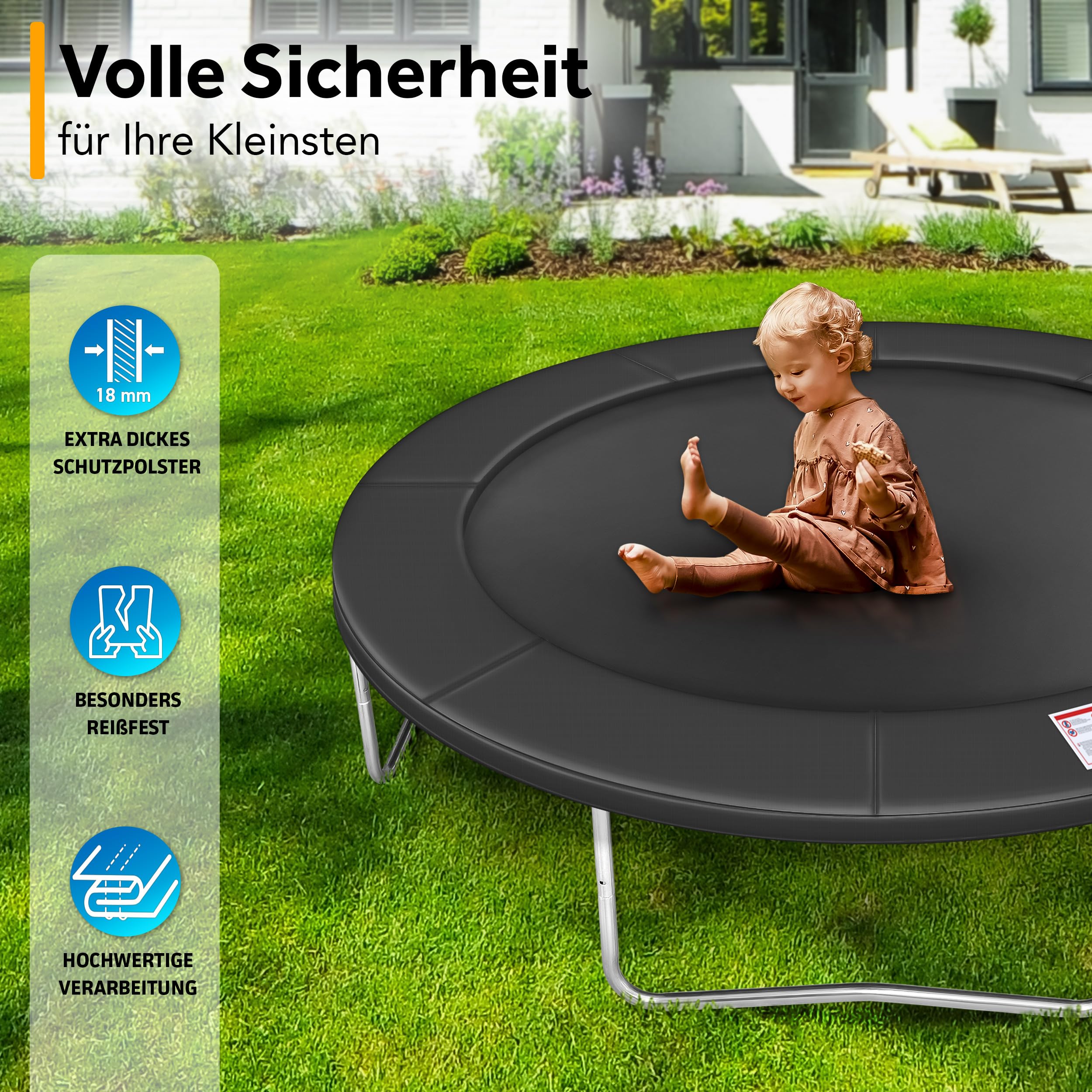 KIDUKU Trampolin Randabdeckung | Ø 244cm 305cm 366cm 427cm | reißfest | 100% UV-beständig Federabdeckung Randschutz
