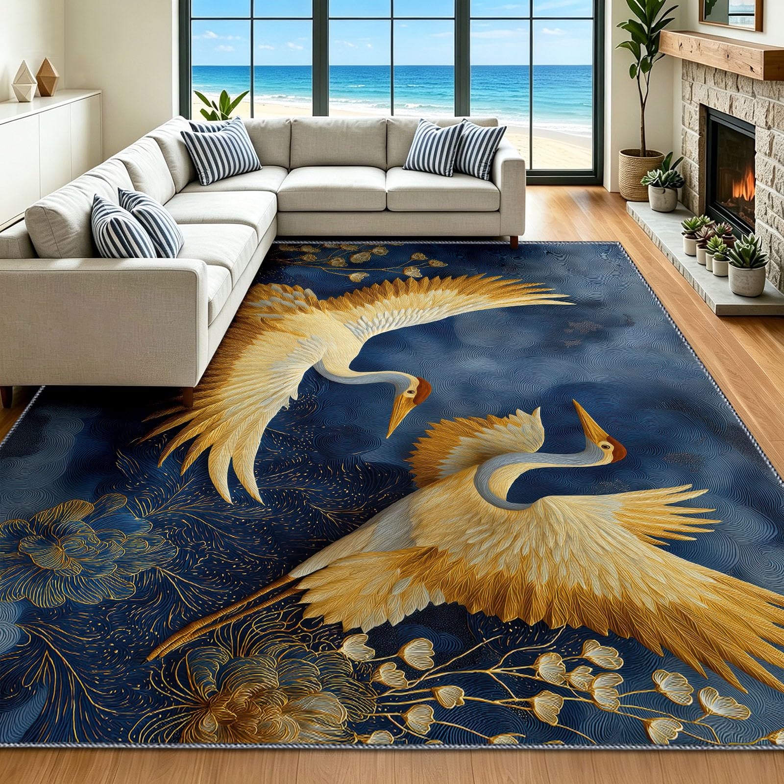 Alfombra de entrada oriental 120 x 180 cm azul transitable para dar calidez al pasillo de casa