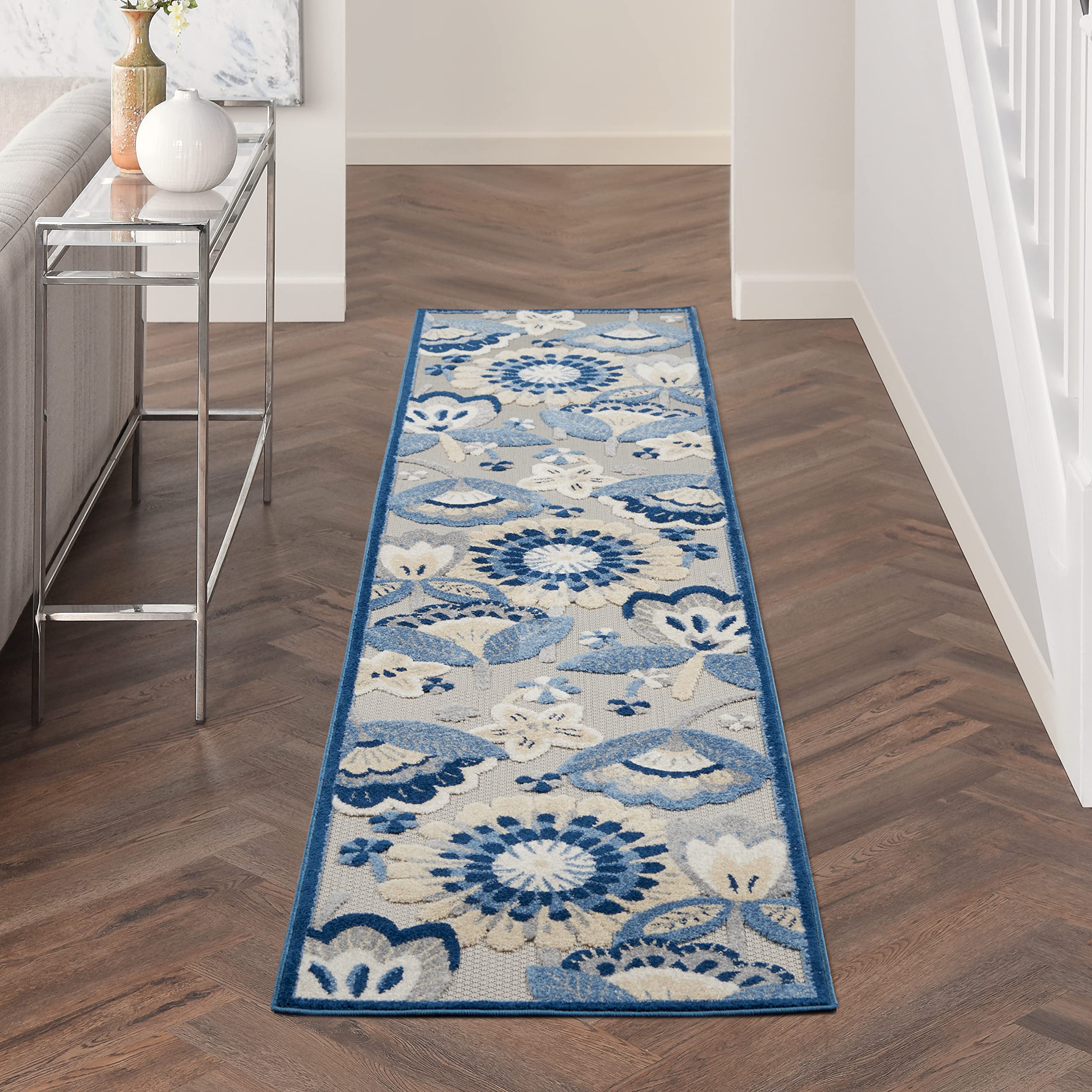 NOURISON Aloha - Tappeto moderno e contemporaneo per interni ed esterni, colore: avorio/blu navy