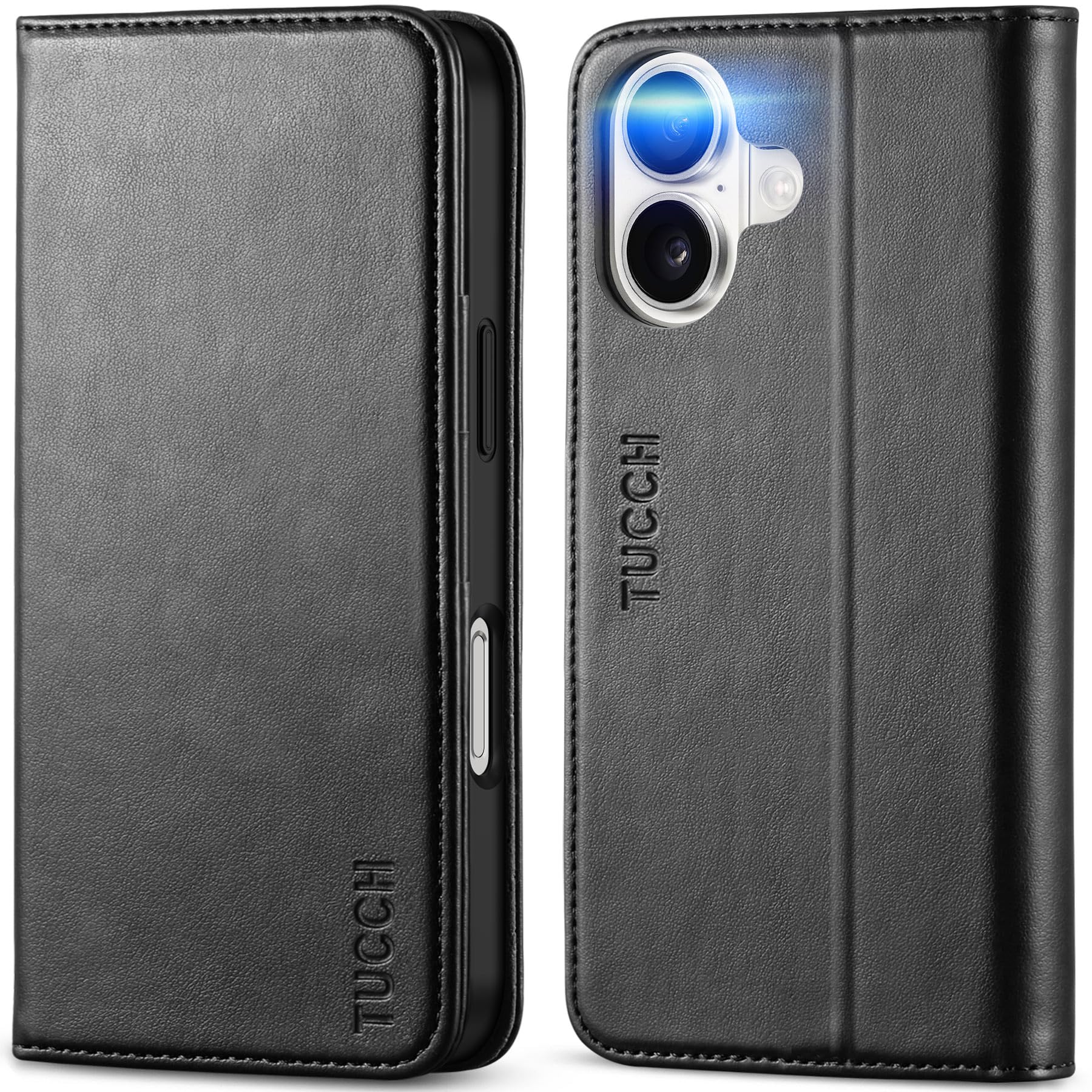 TUCCH Case Wallet for iPhone 16, [3 Card Slots] Kickstand PU Leather [RFID Blocking] Flip Folio Cover with [TPU Shockproof Interior Shell] 6.1