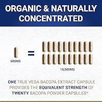 Vista 3 de True Veda Suplemento orgánico de bacopa monnieri Extracto de bacopa premium Cápsulas Brahmi orgánicas certificadas por USDA con 50% de bacosidos