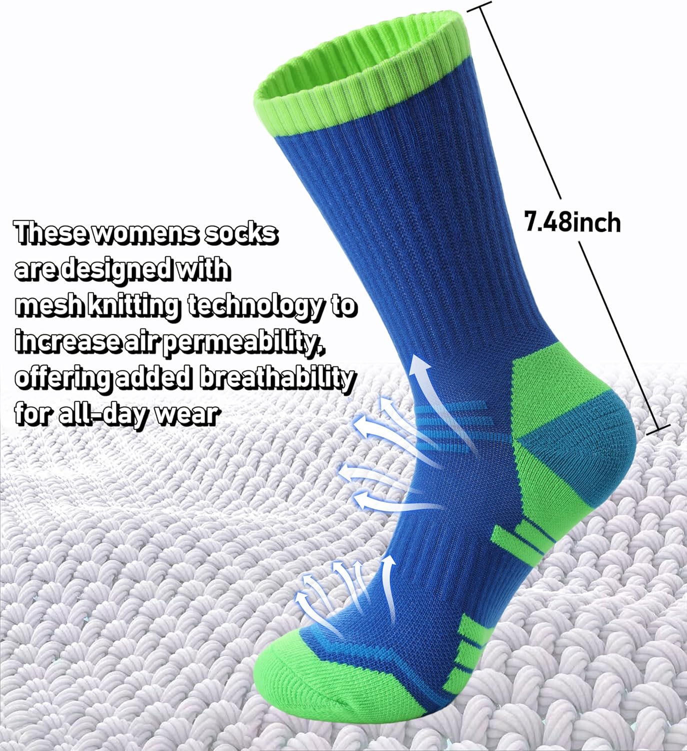 FNOVCO Women's Hiking Walking Running Crew Socks Thick Cushioned Athletic Compression Socks 5 Pairs - Image 4