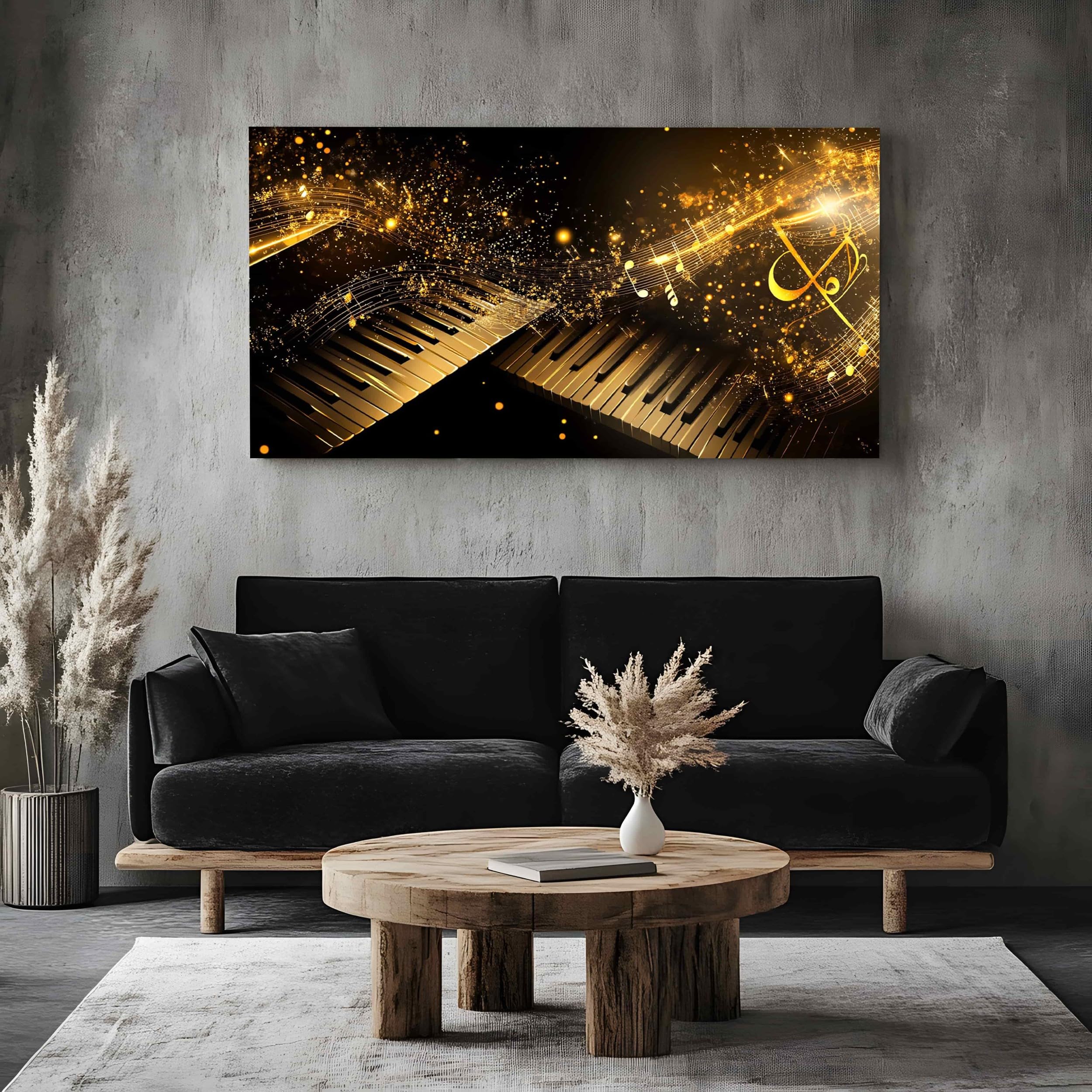 Decorazioni da Parete Moderne per Soggiorno Tema Senza Cornice 70x140cm | Musicale Pianoforte Quadro Grande su Tela Spartito con Chiave Classica Stampa Cielo Stellato di Lusso Camera da Letto Salotto