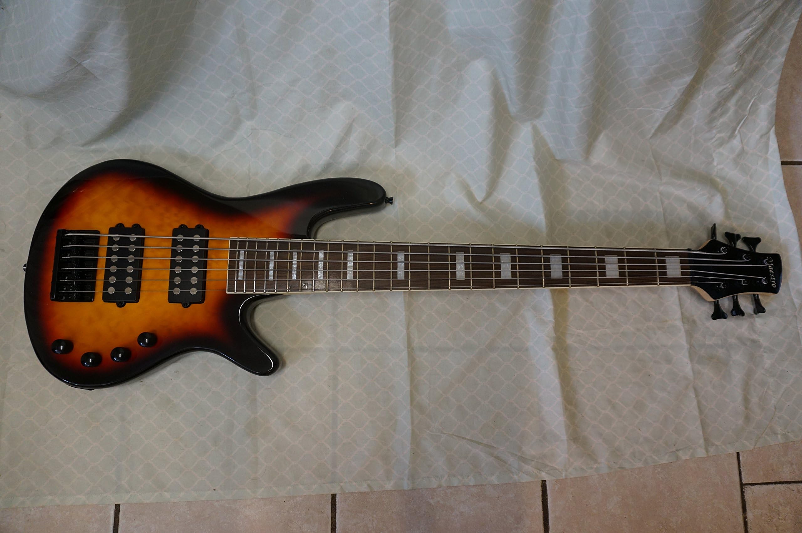 Bass Guitar, 6 String with flamed maple wood body
