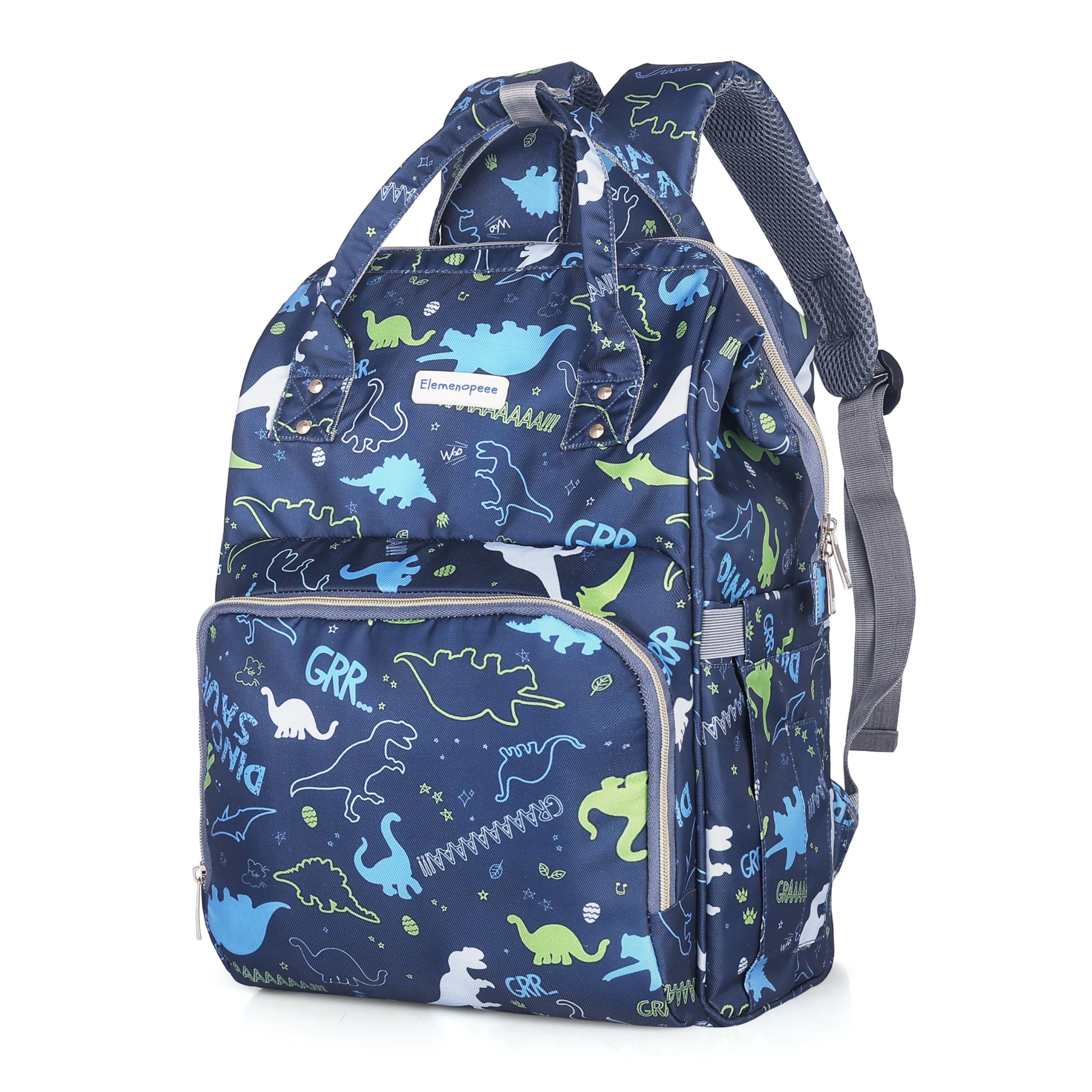 Elemenopeee Premium Baby Diaper Bag for Mothers | Spacious Waterproof Backpack with Multiple Pockets for Easy Organization | Stylish and Durable (Dinosaur Blue)-image-25