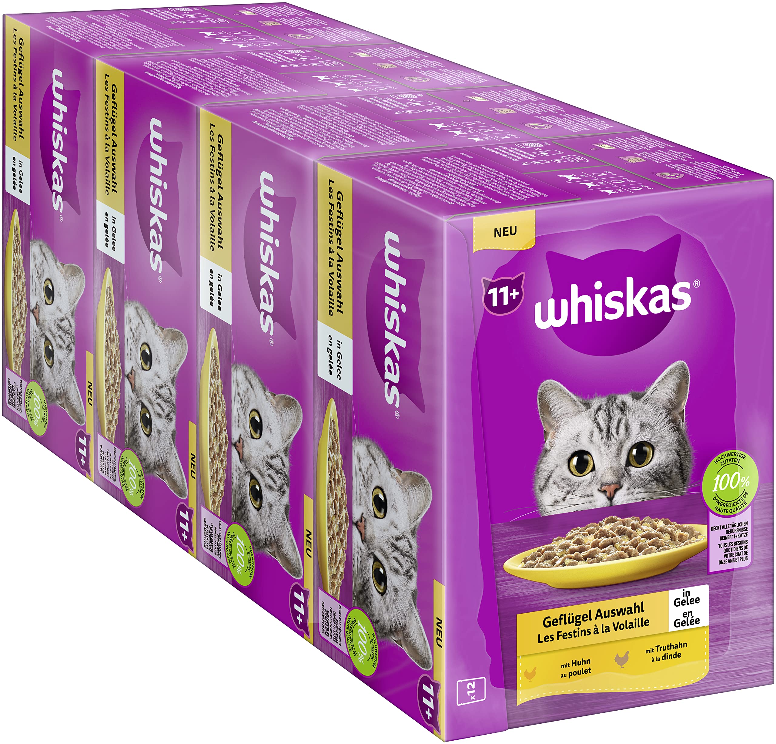 Whiskas 7+ Katzenfutter Geflügel Auswahl in Gelee & Senior 11+ Katzennassfutter Geflügel Auswahl in Gelee