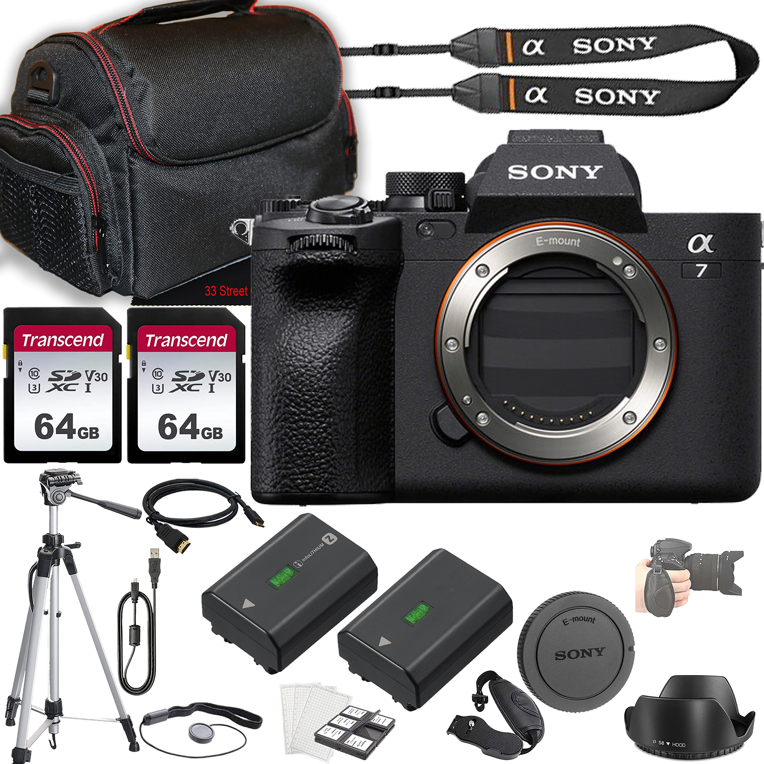 Sony a7 IV Mirrorless Camera (Body Only) + 2X 64GB Memory + Case + Tripod & More (20pc Bundle)