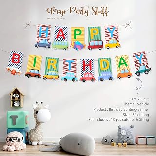 Suruchi Strokes Vehicle Birthday Decoration | Transport Theme Banner Bunting for Kids Car Theme Birthday Party