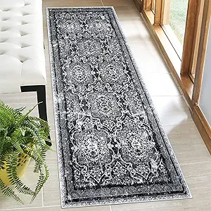 Vaukki Hallway Runner Rug, Vintage Shaggy Soft Laundry Rug Runner, Non Slip Entryway Runner Mat, Washable Farmhouse Kitchen Area Carpet for Bathroom, Entryway and Bedroom (2' X 6', Black)